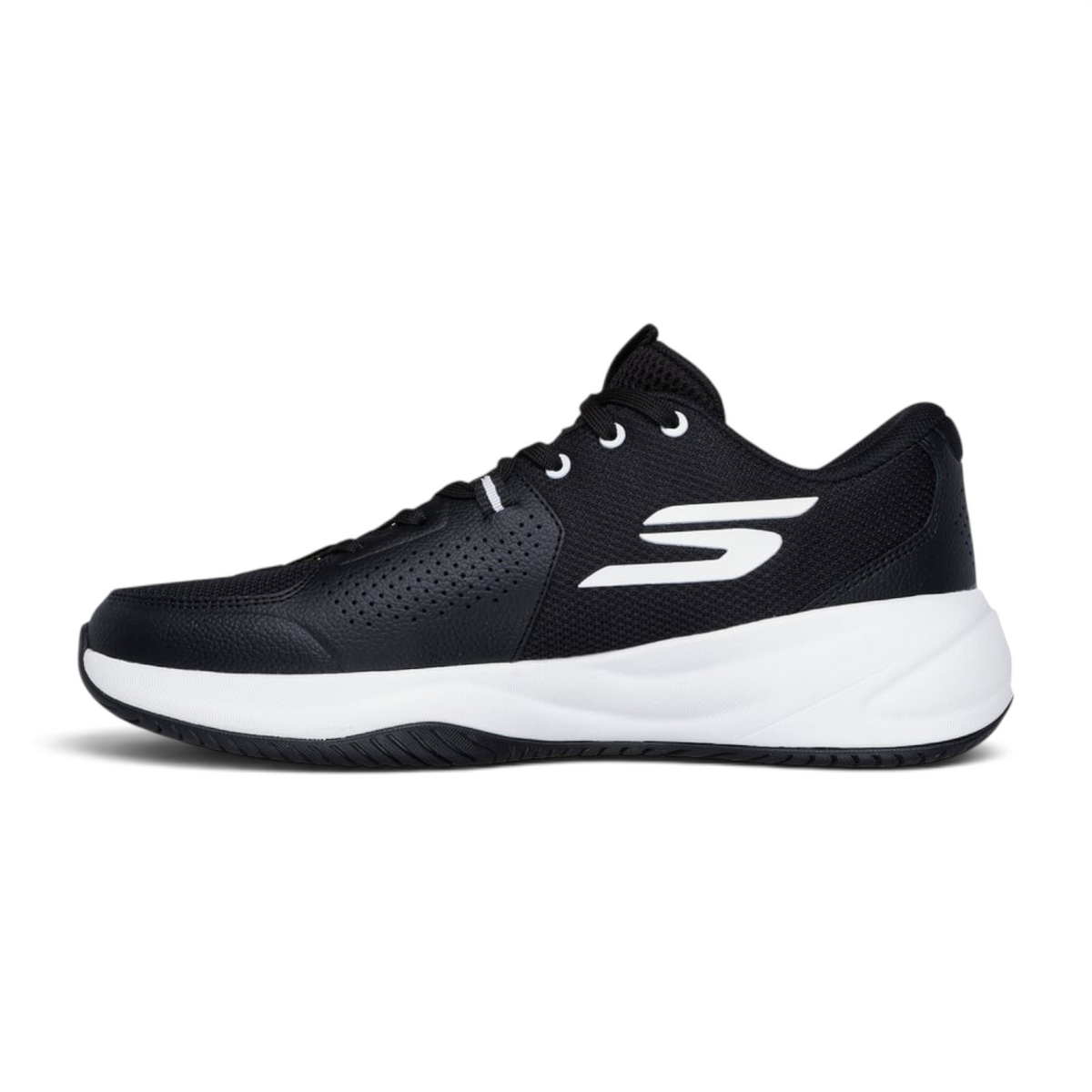 FRG Skechers SKX LEAGUE low-top basketball shoes in black and white with breathable mesh and leather upper