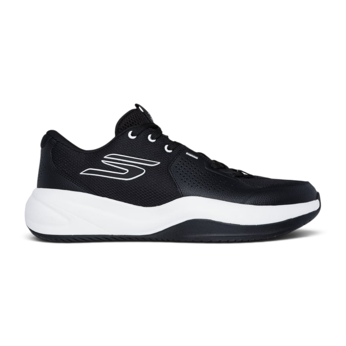 FRG Skechers SKX LEAGUE low-top basketball shoes in black and white with breathable mesh and leather upper