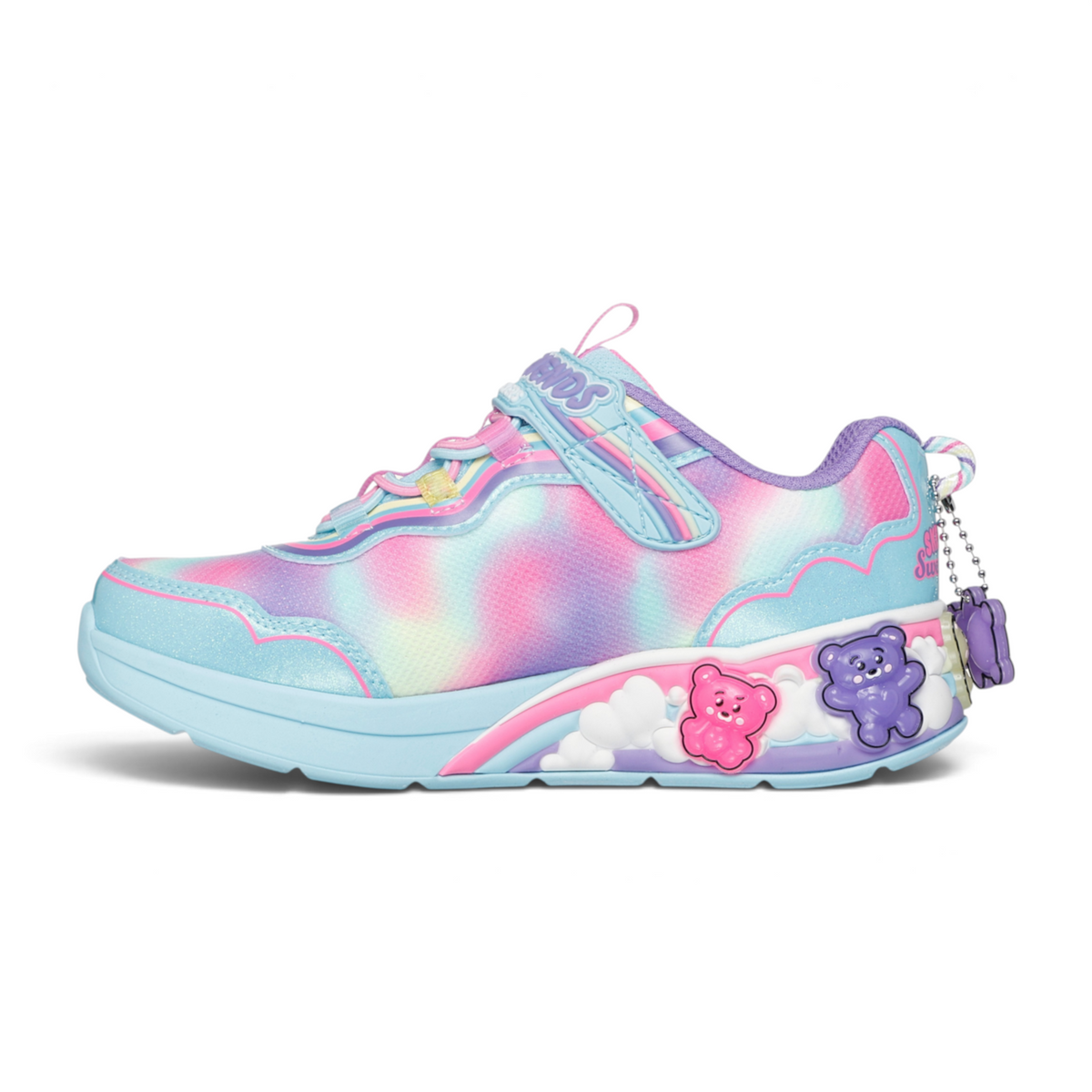 FRG SKECHERS Street Tres-Air Uno Vision-Airy sneaker in pastel tie-dye with bear charms and rainbow midsole detail.