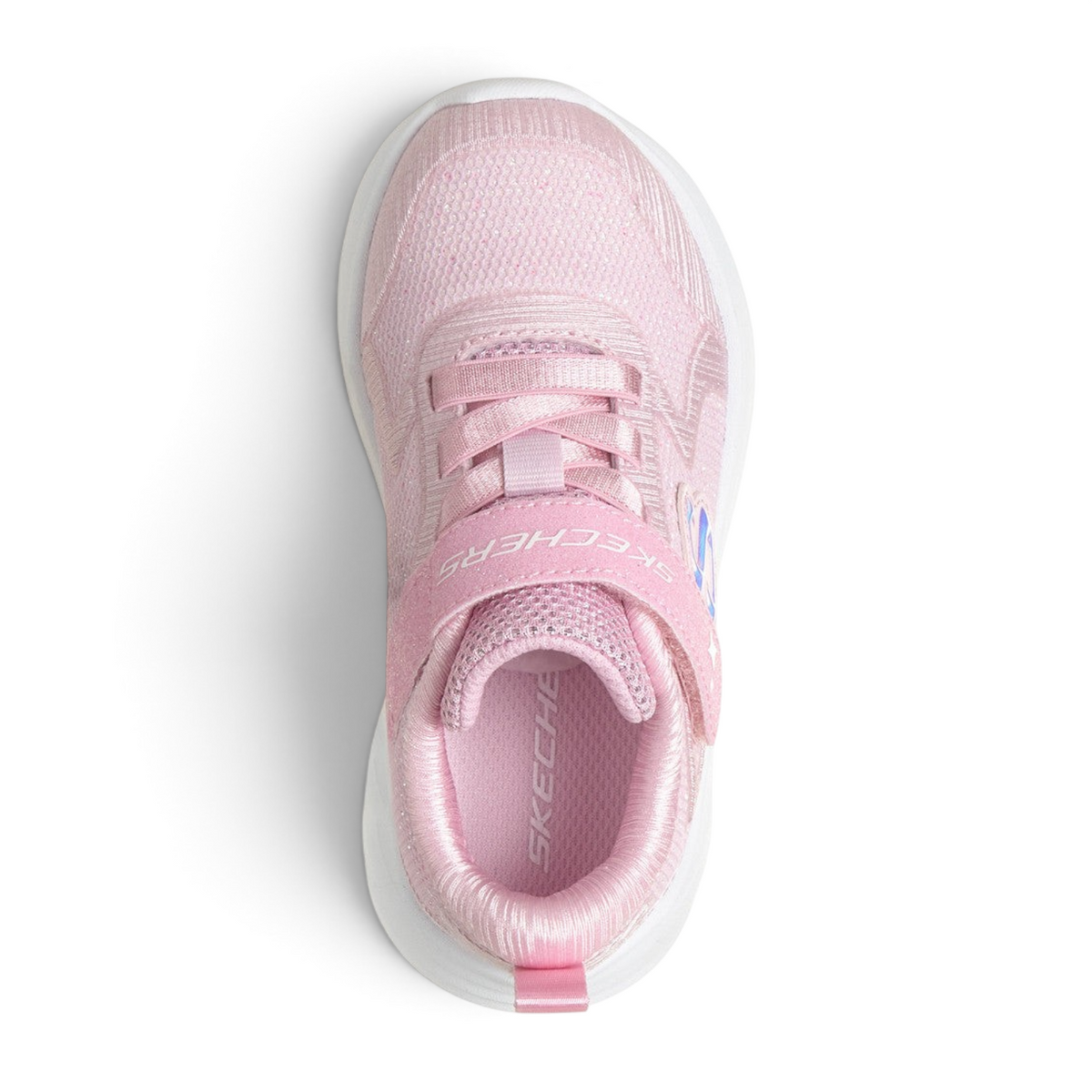 FRG Skechers Wave 92 light pink sporty slip-on sneaker with sparkle mesh upper and adaptive hook-and-loop closure