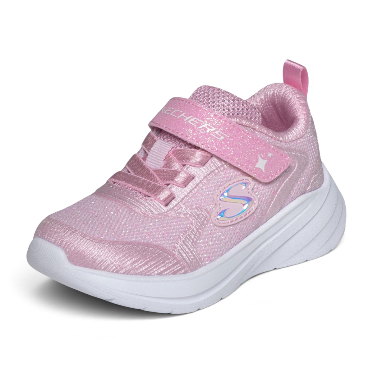 FRG Skechers Wave 92 light pink sporty slip-on sneaker for kids with sparkle mesh upper and adaptive strap closure