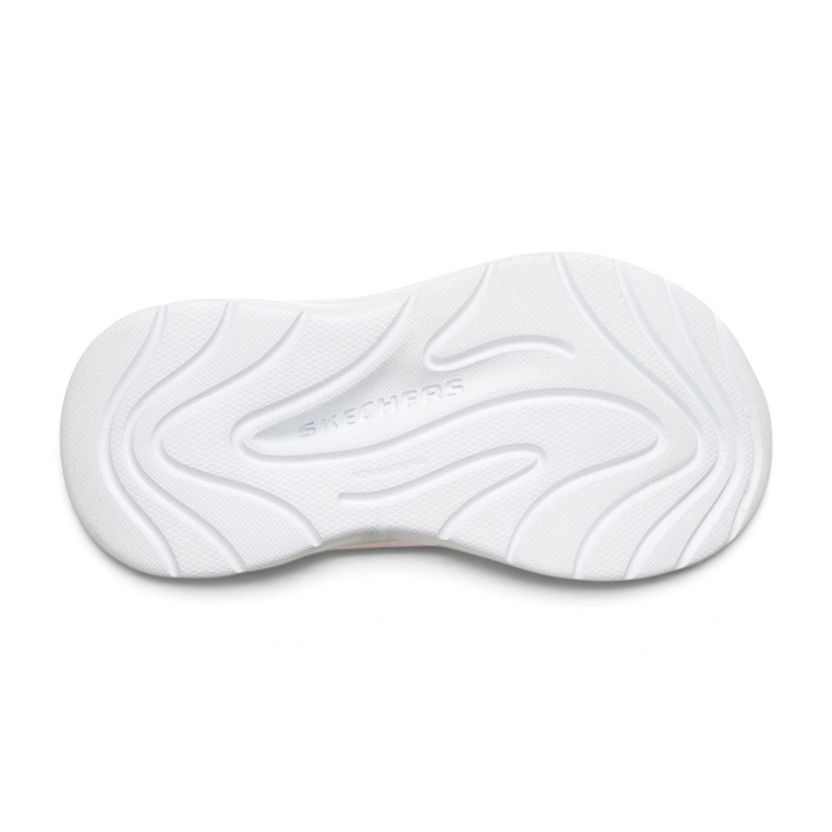 FRG Skechers Wave 92 light pink sneaker showing the white non-marking textured rubber outsole