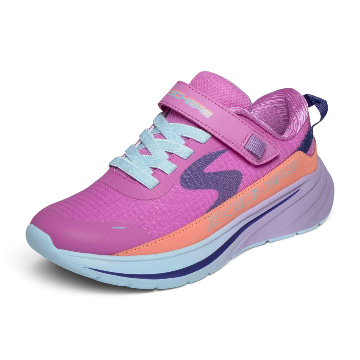 FRG WAVE 92 IMARA LITE kids sneaker in vibrant pink with light blue laces, hook-and-loop strap, and chunky sole.