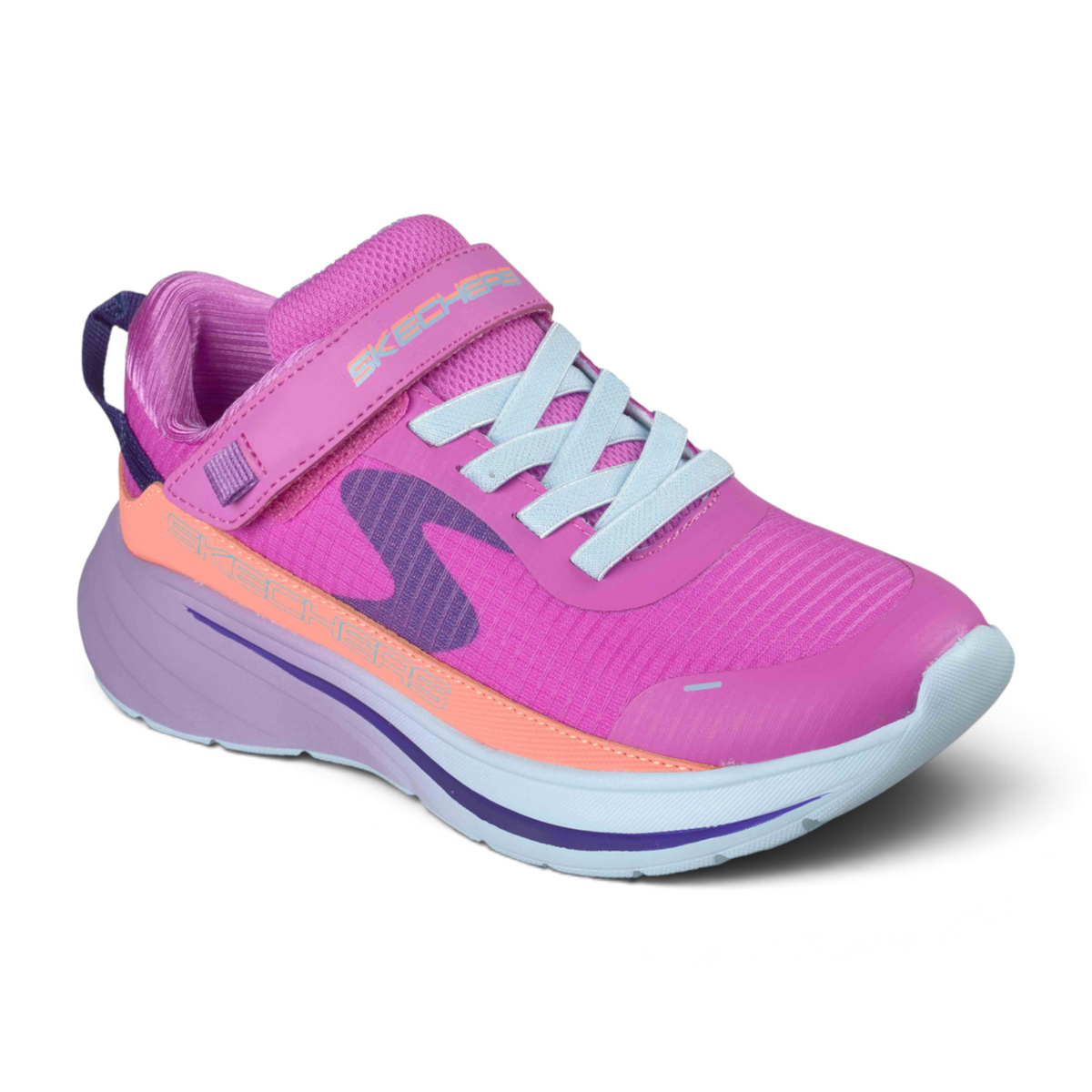 FRG WAVE 92 IMARA LITE kids sneaker in bright pink with purple accents, hook-and-loop strap, and cushioned sole.