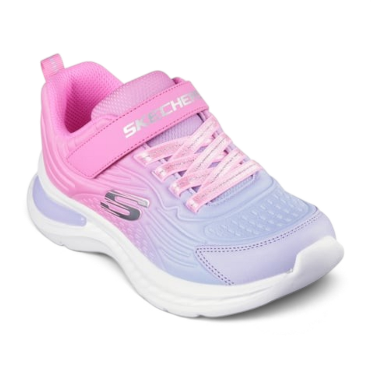 FRG JUMPSTERS-TECH kids sneaker in pink and lavender with glittery laces, hook-and-loop strap, and white sole