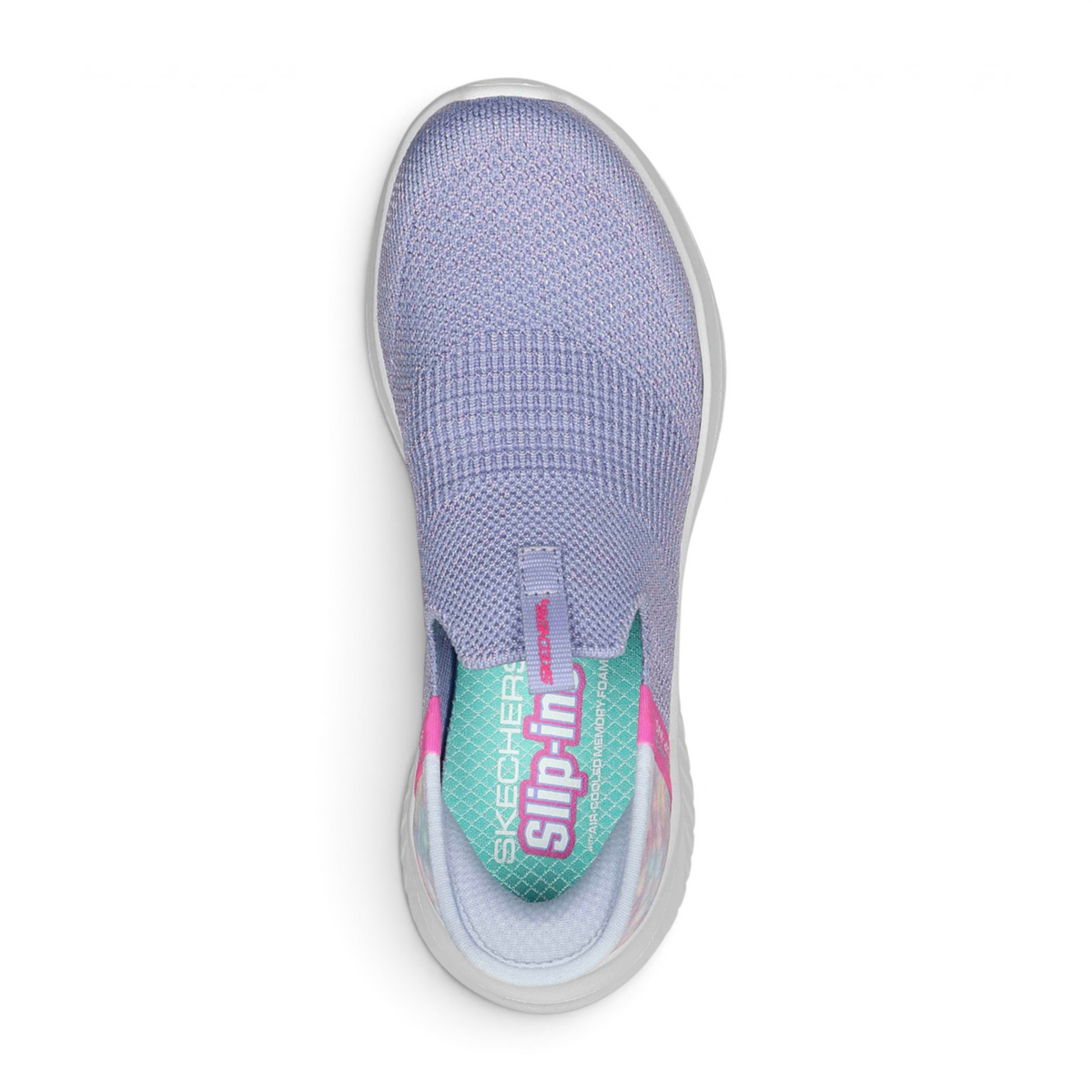 FRG Skechers Slip-ins Ultra Flex 3.0 lavender knit sneaker with cushioned insole and colorful heel pattern