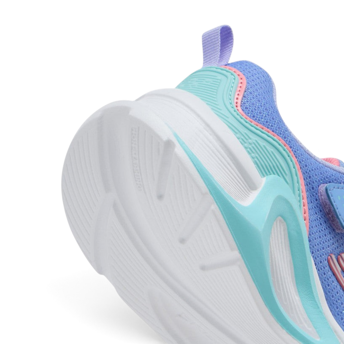 FRG Skechers Tide Tech sneaker in blue and mint with a molded white heel counter and technical mesh upper detail