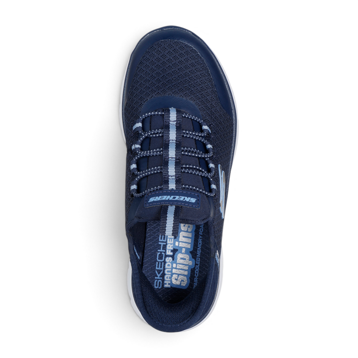 FRG Skechers Slip-ins Summits navy blue mesh sneakers with hands-free design and cushioned memory foam insoles