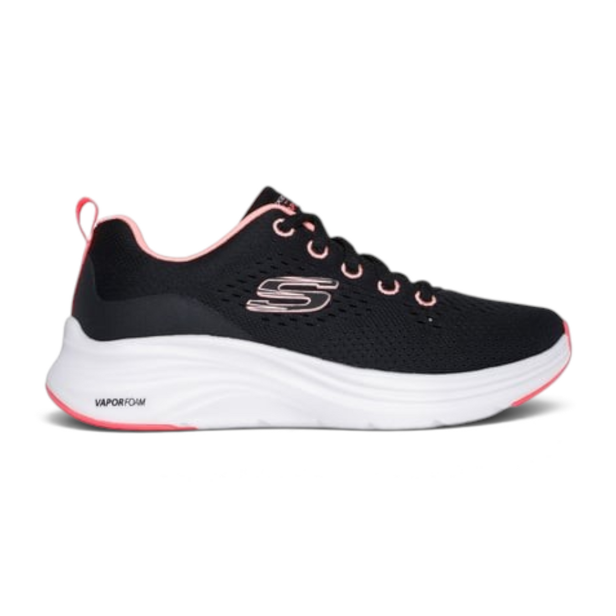 FRG VAPOR FOAM - BRISK QUICK women's black athletic sneaker with pink accents and a thick white cushioned sole