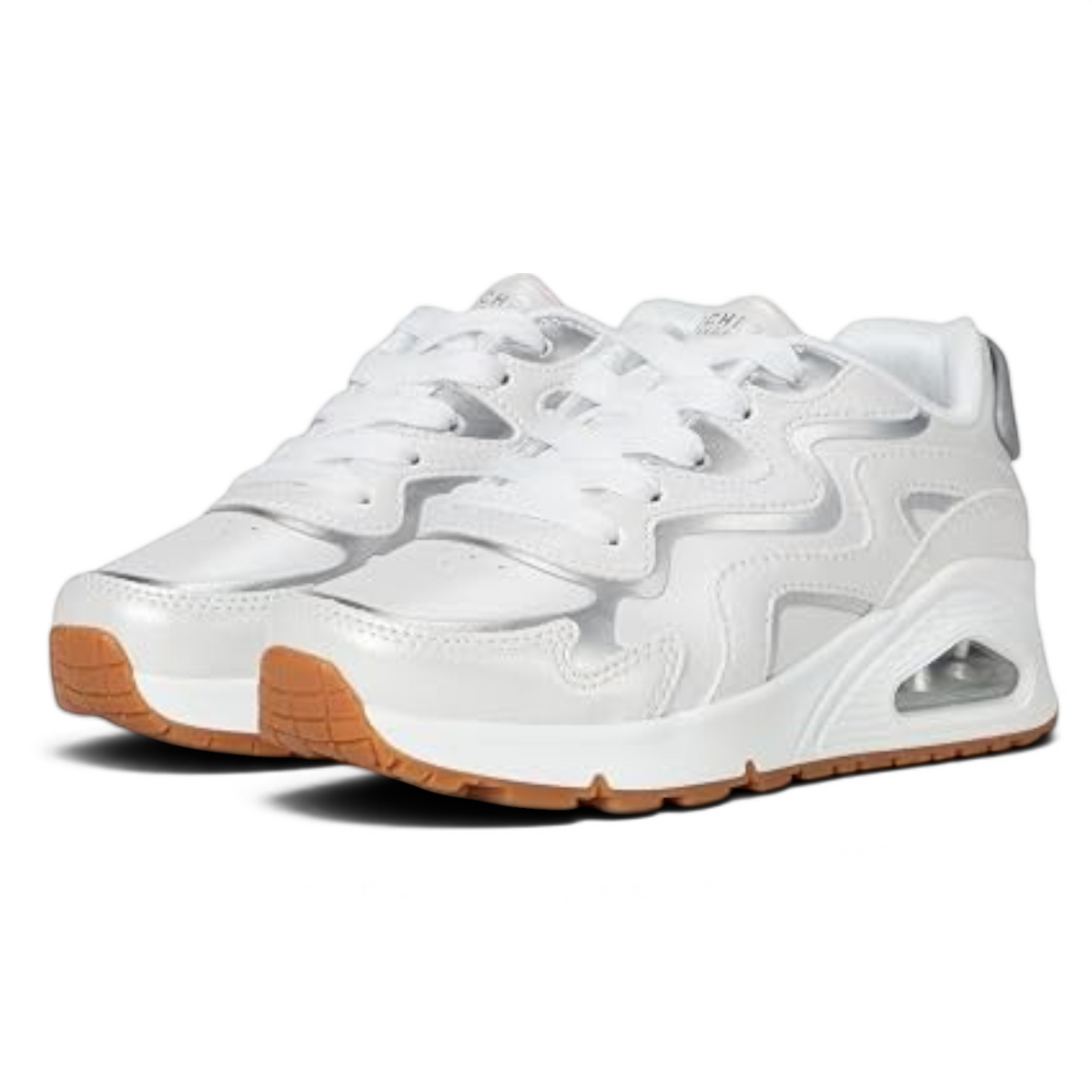 FRG Skechers Street Tres-Air Uno Vision-Airy sneakers in white and silver with a gum rubber sole