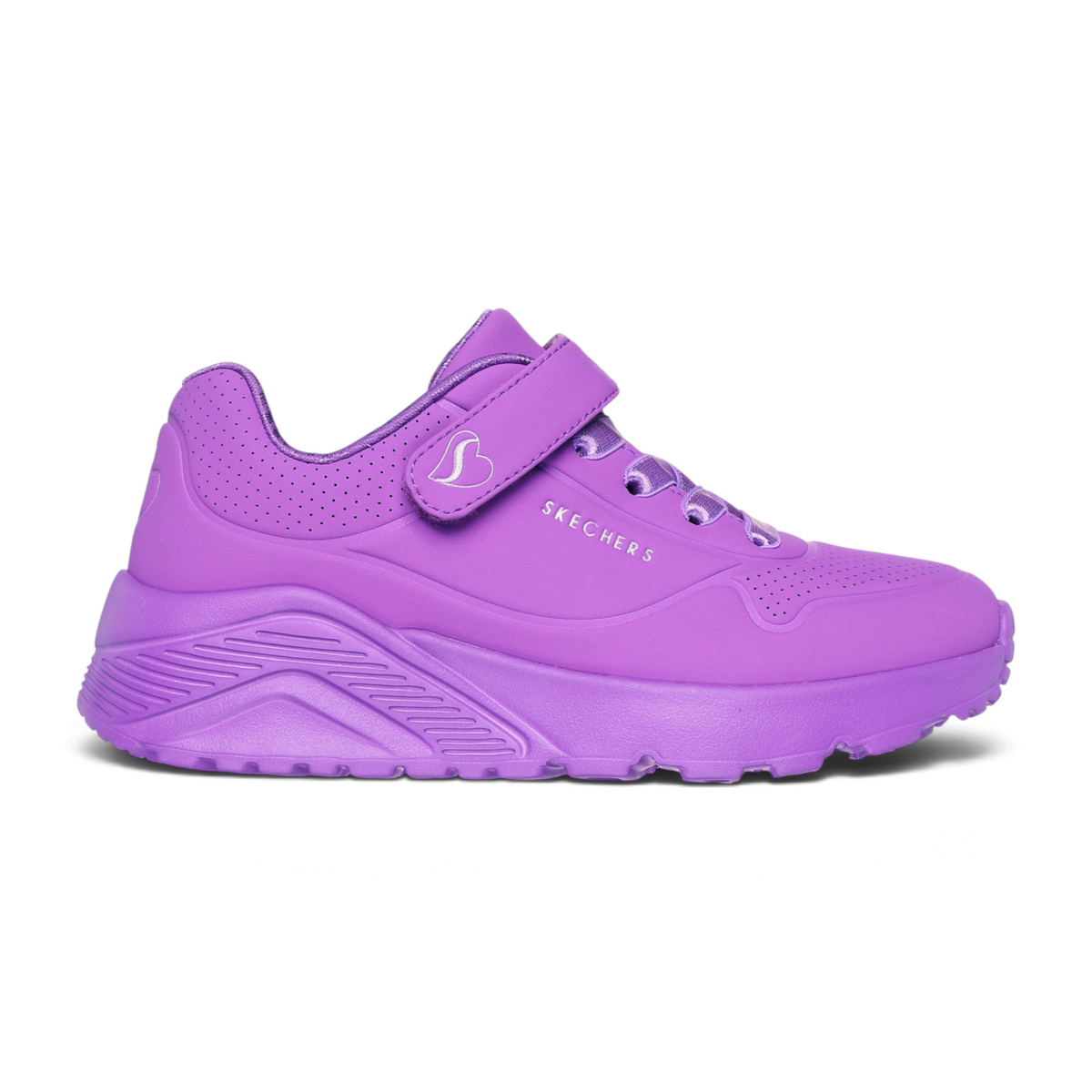 FRG UNO LITE purple sneakers with a perforated upper, hook-and-loop strap, and chunky cushioned midsole.
