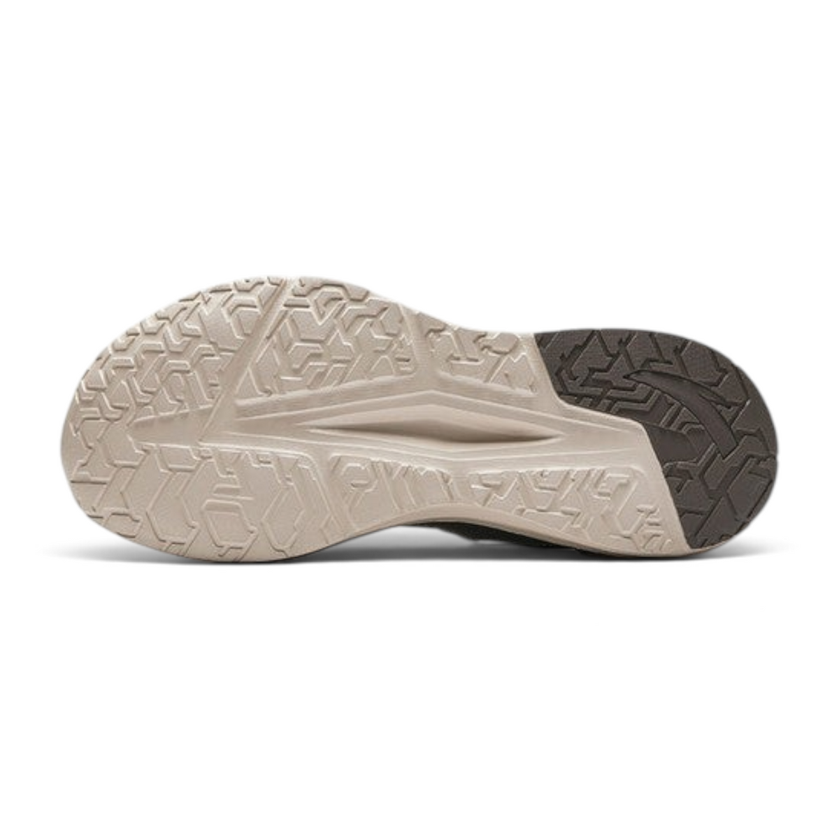 FRG Smile men's casual sneaker outsole featuring a beige and dark brown geometric tread pattern for traction.