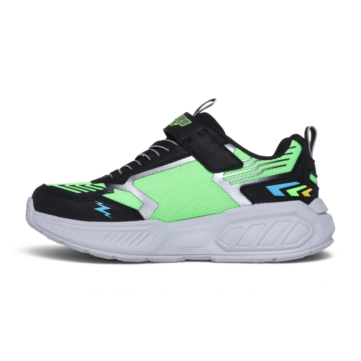 FRG Light Storm 3 black and neon green light-up sport sneaker with lightning bolt detail and cushioned midsole