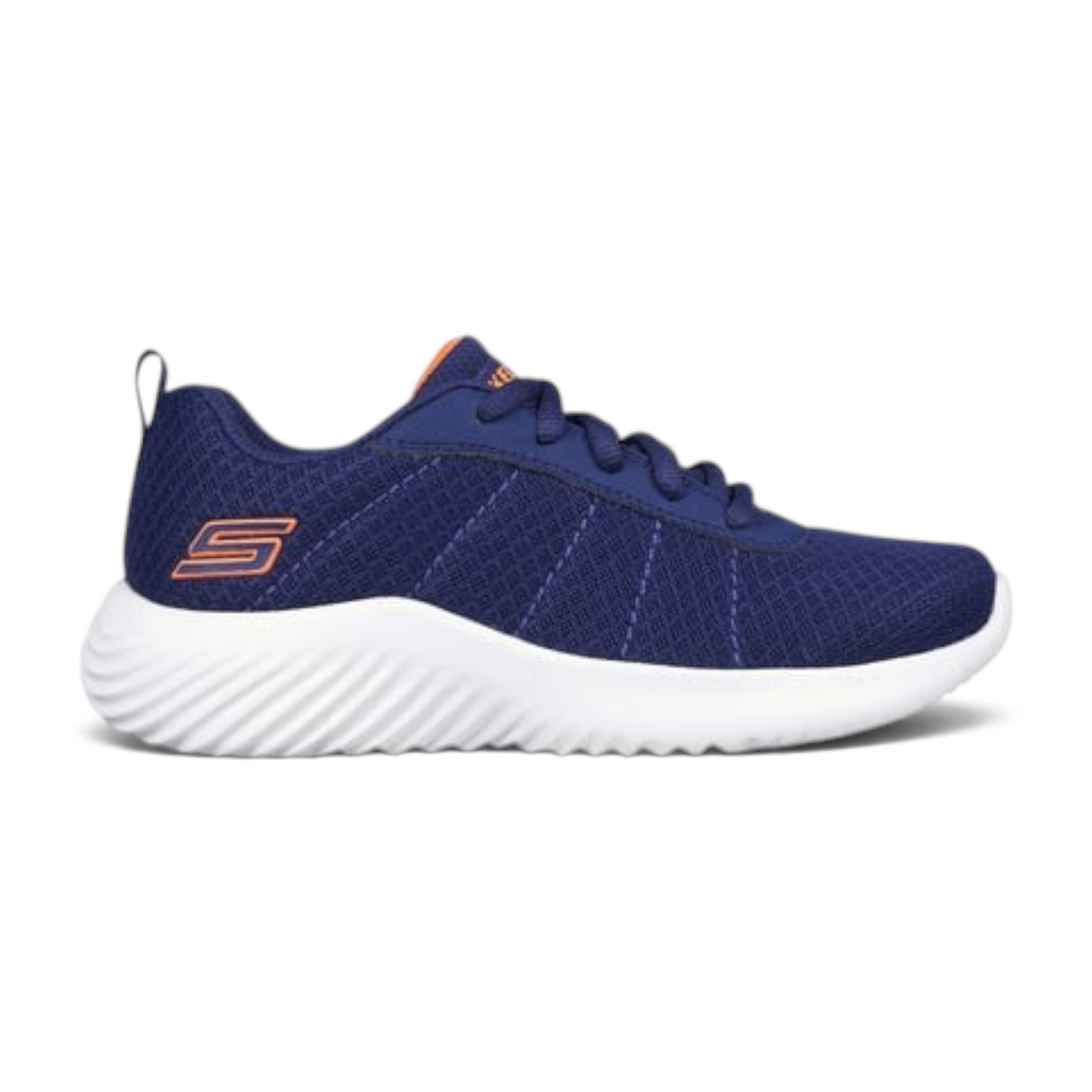 FRG BOUNDER navy blue mesh athletic sneaker with orange logo detail and white cushioned sole
