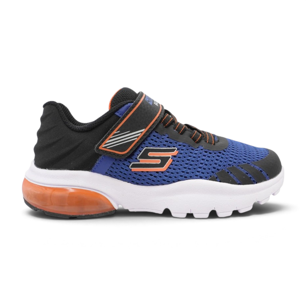 FRG RAZOR FLEX AIR blue and black lightweight sneaker with strap closure, lateral tech piece, and orange air sole