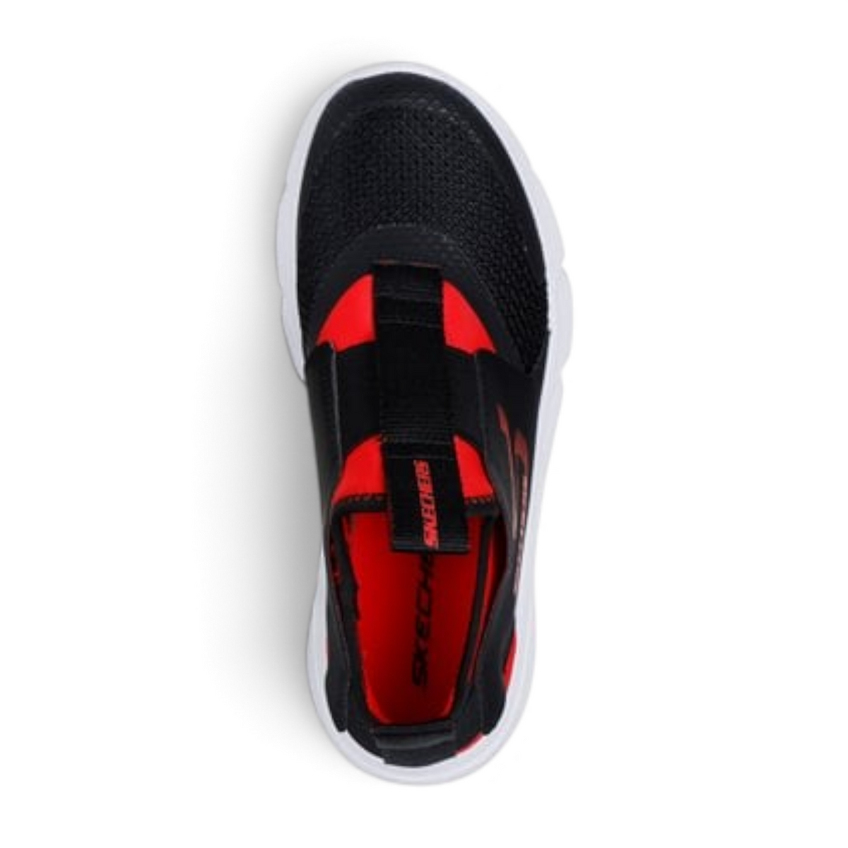FRG SKECH FASTER - RECZO black and red slip-on athletic sneaker with breathable mesh upper and white cushioned sole