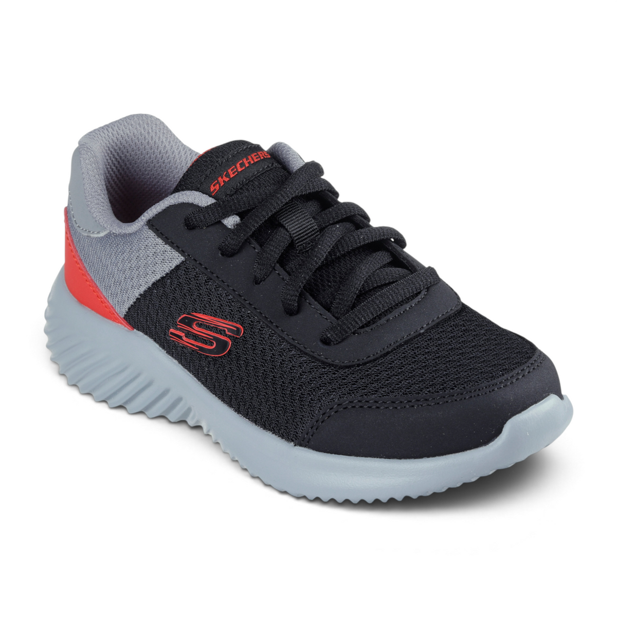 FRG BOUNDER athletic sneaker in black and grey mesh with red accents and a cushioned grey sole
