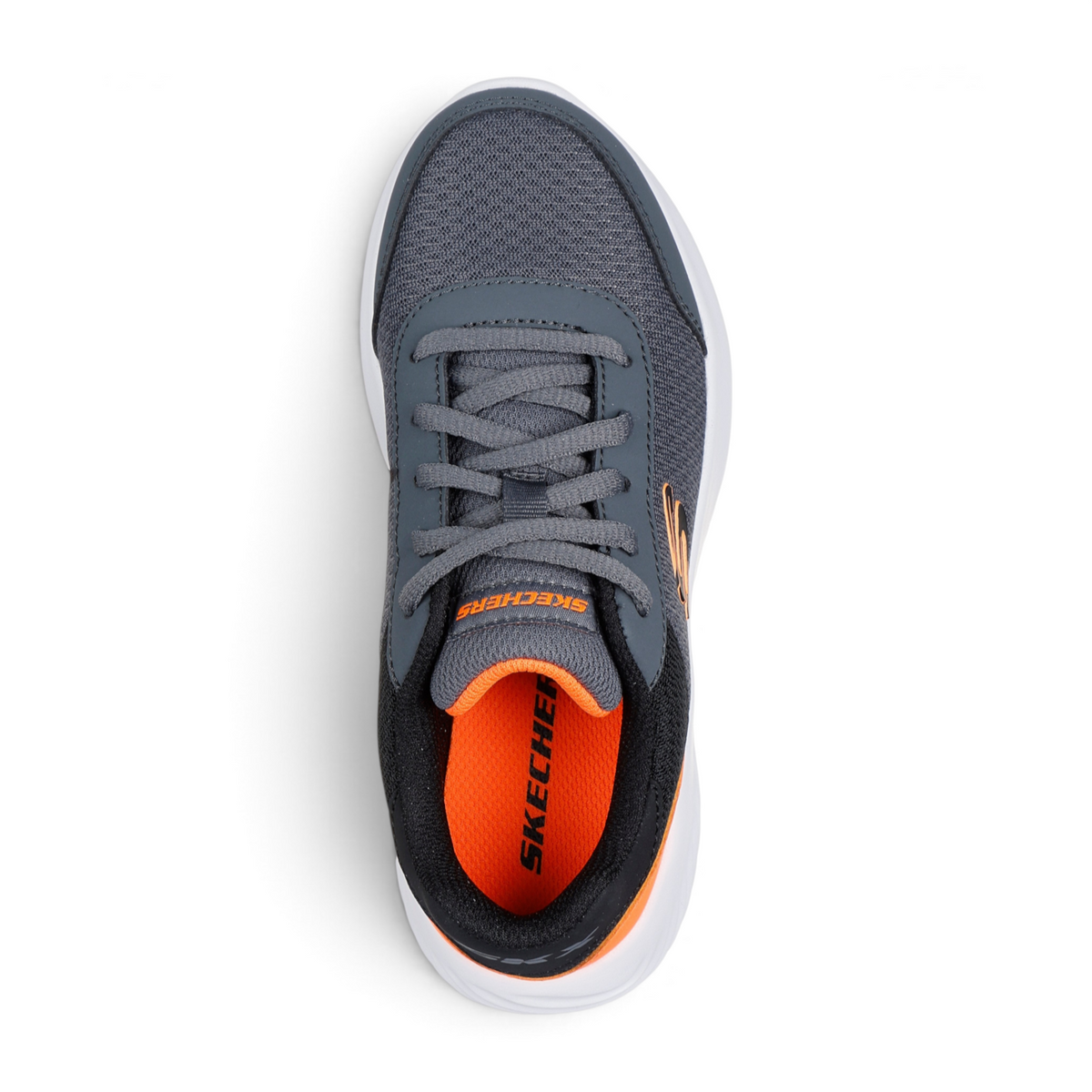 FRG BOUNDER grey mesh athletic sneaker with orange interior lining and white sole, top-down view