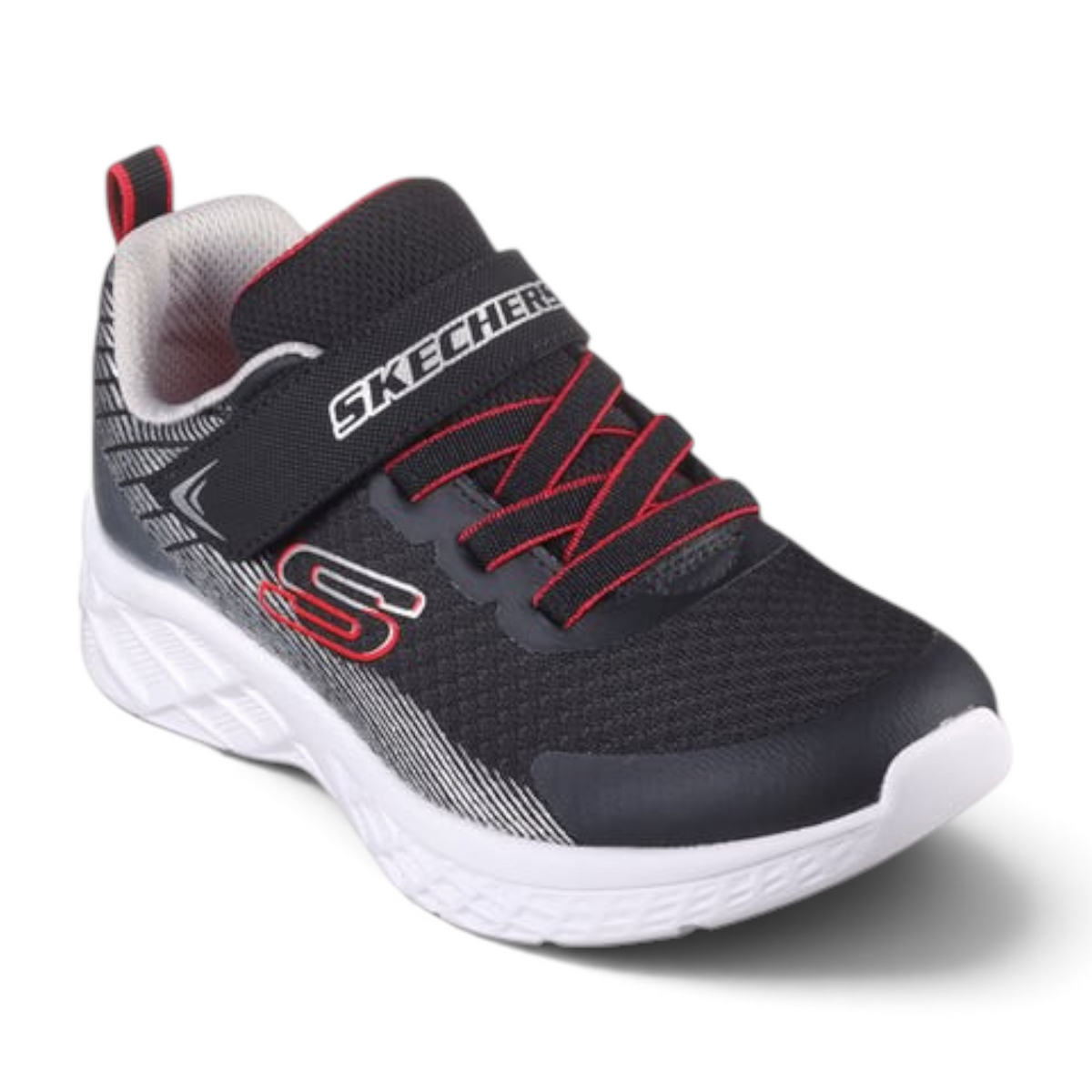 FRG Microspec II Zovrix lightweight black and red athletic sneaker with a hook-and-loop strap and white sole