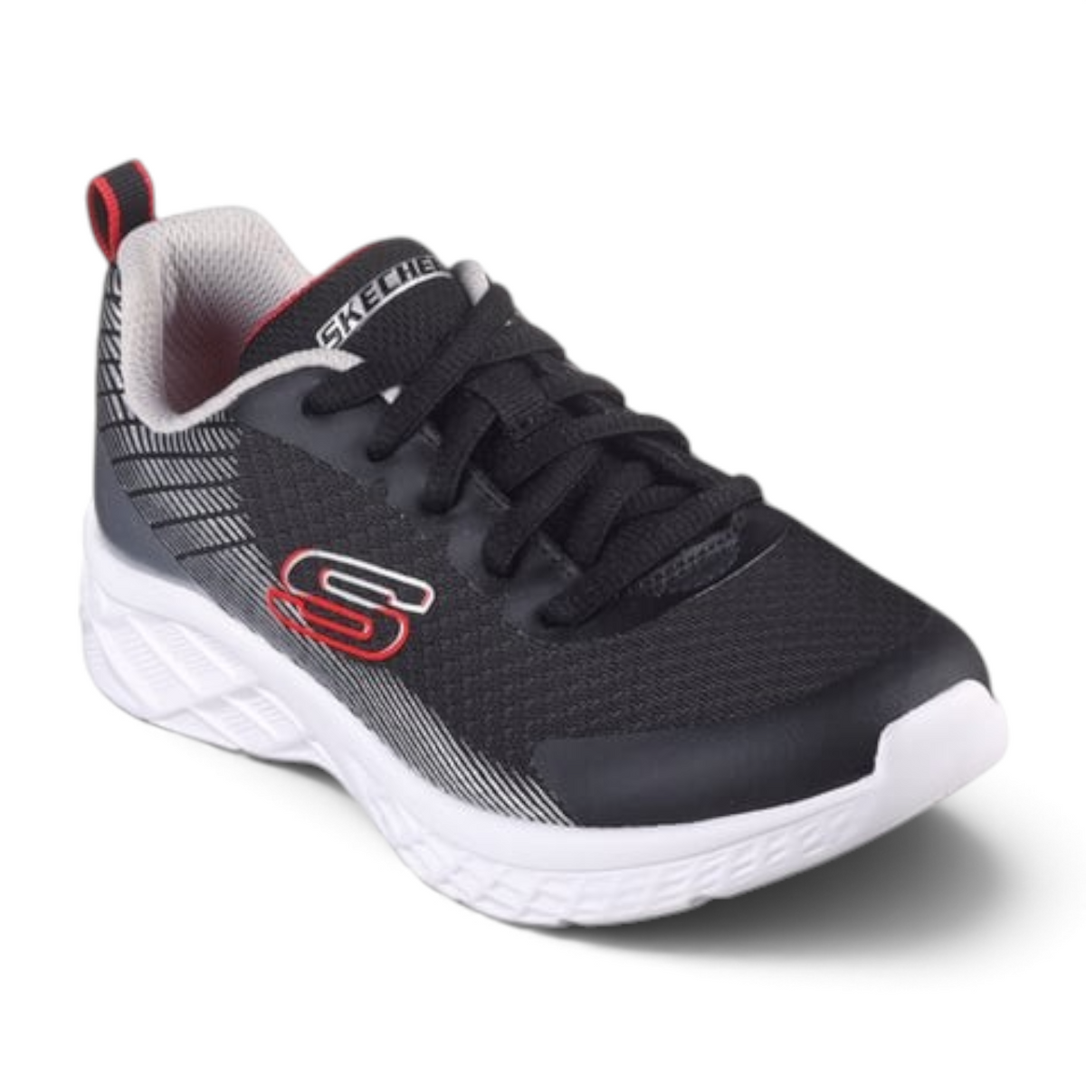 FRG Microspec II Vovrix lightweight black and grey athletic sneaker with red accents and white cushioned sole