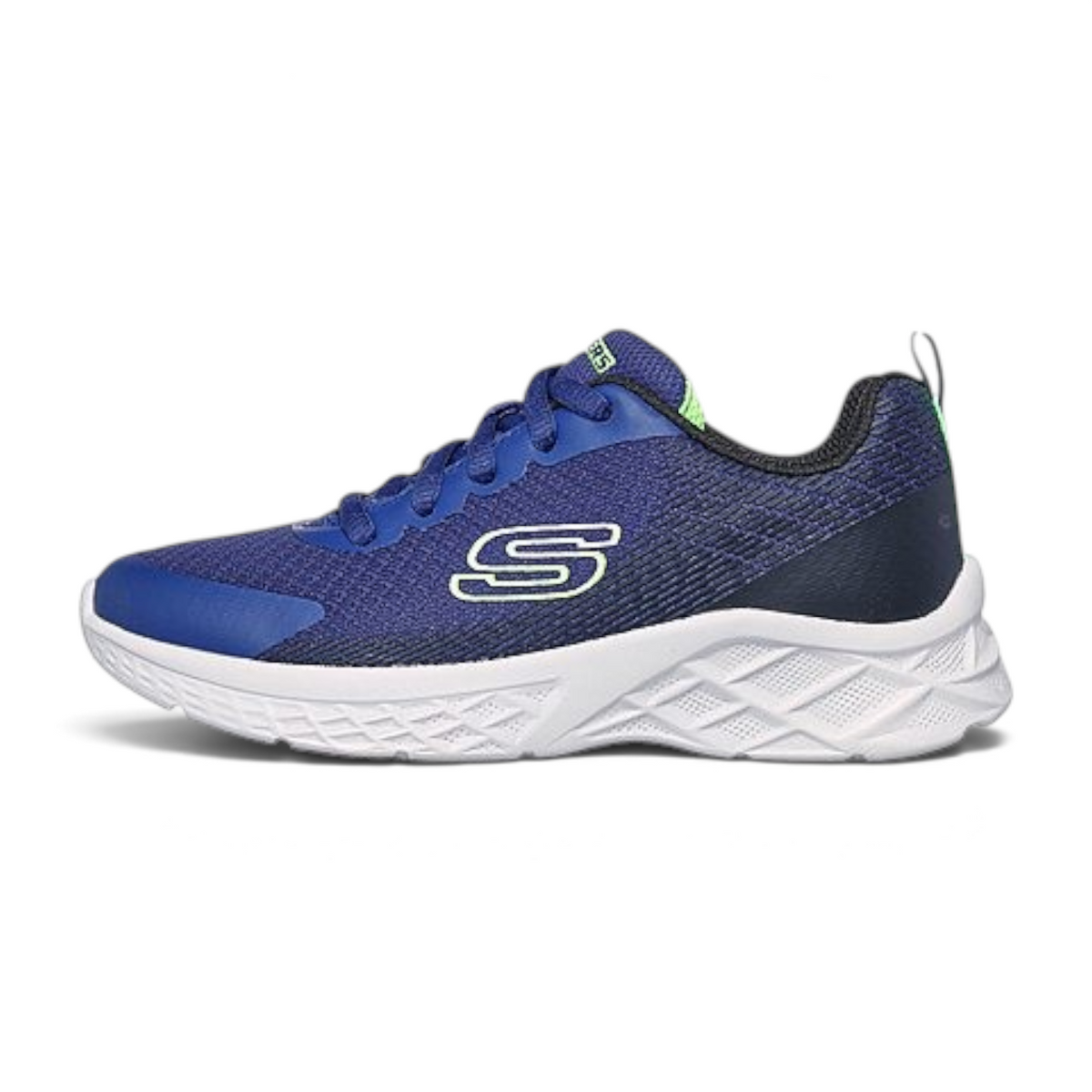 FRG Microspec II Vovrix lightweight blue mesh sneaker with neon green accents and white cushioned sole