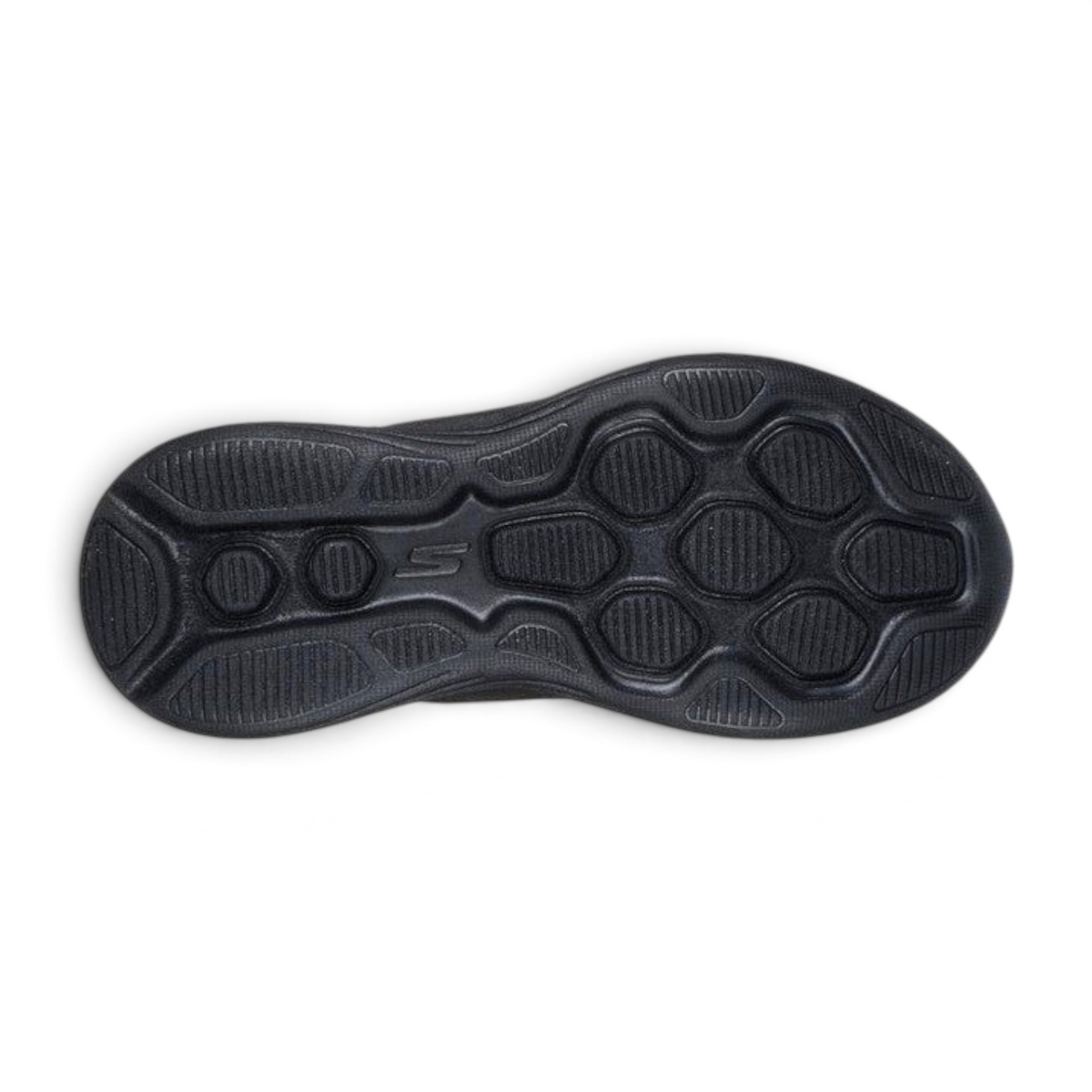 FRG Skechers GO RUN 400 V2 Stravo kids shoe showing the black textured rubber outsole for grip and traction