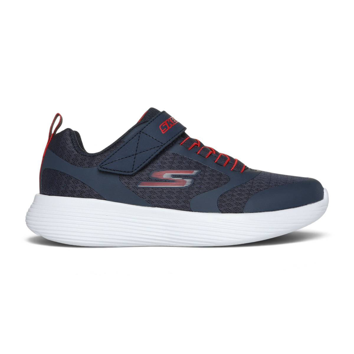 FRG Skechers GO RUN 400 V2 navy and red lightweight mesh sneaker with cushioned white sole and adaptive strap closure