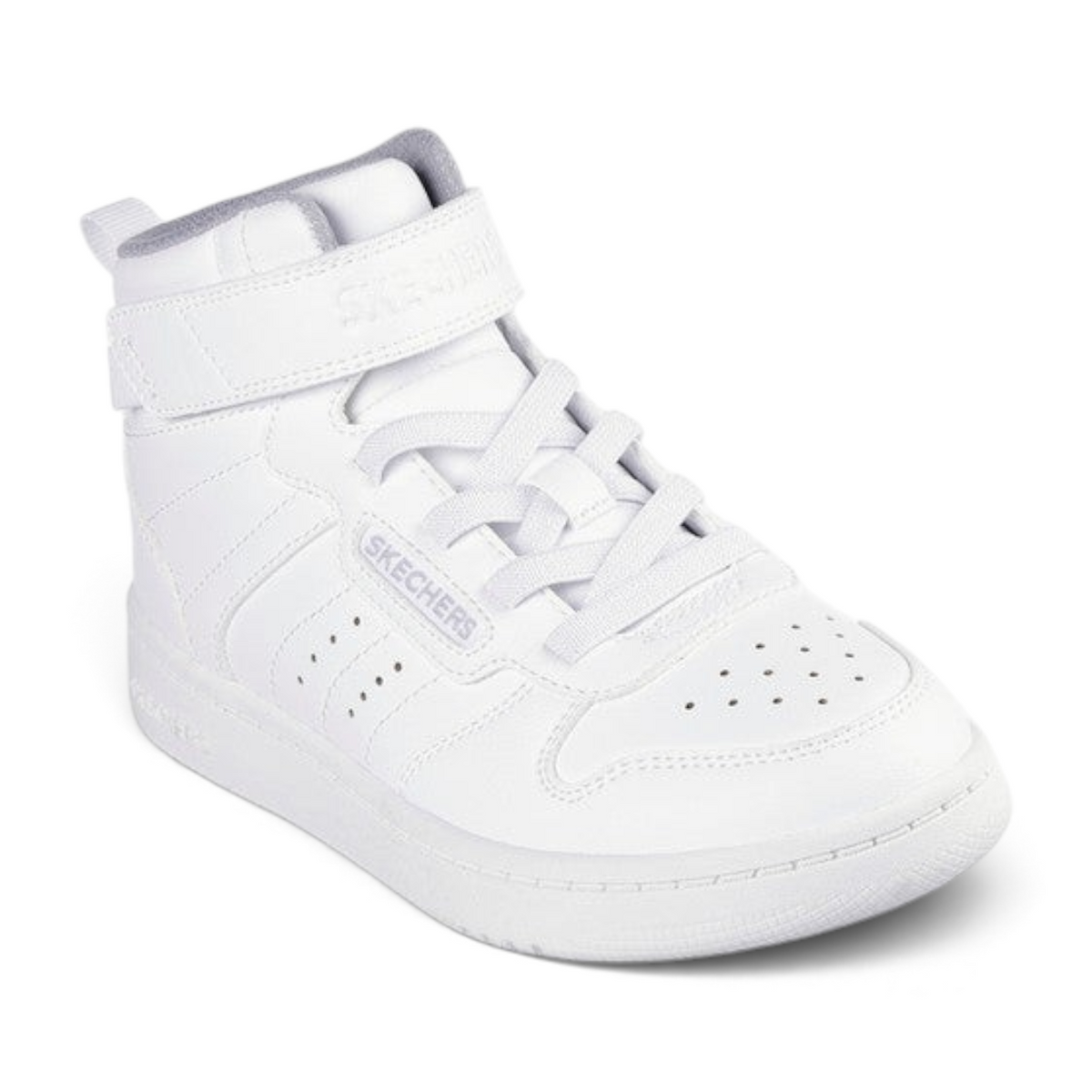 FRG Skechers Quick Street Rapid Avenue kids white high-top sneaker with hook-and-loop strap and lace-up closure