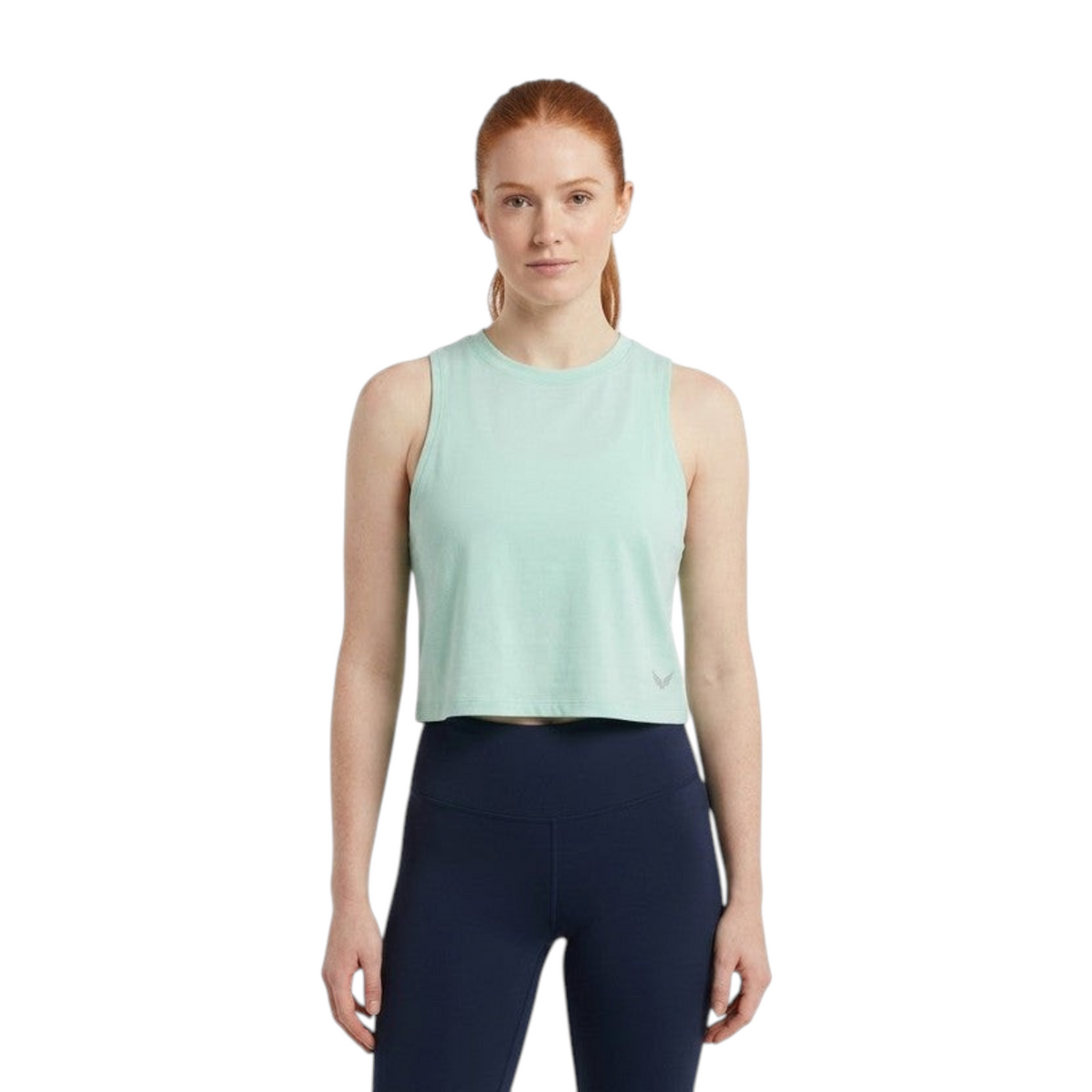 FRG ANTA women's light mint-green sleeveless crew-neck crop top worn by a model