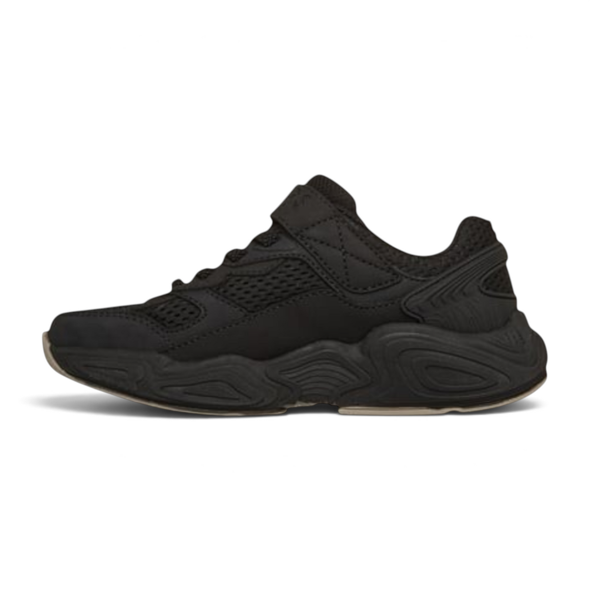 FRG MEGA-QUAKE SEISMOTECH black athletic sneaker with mesh upper and chunky textured sole for kids