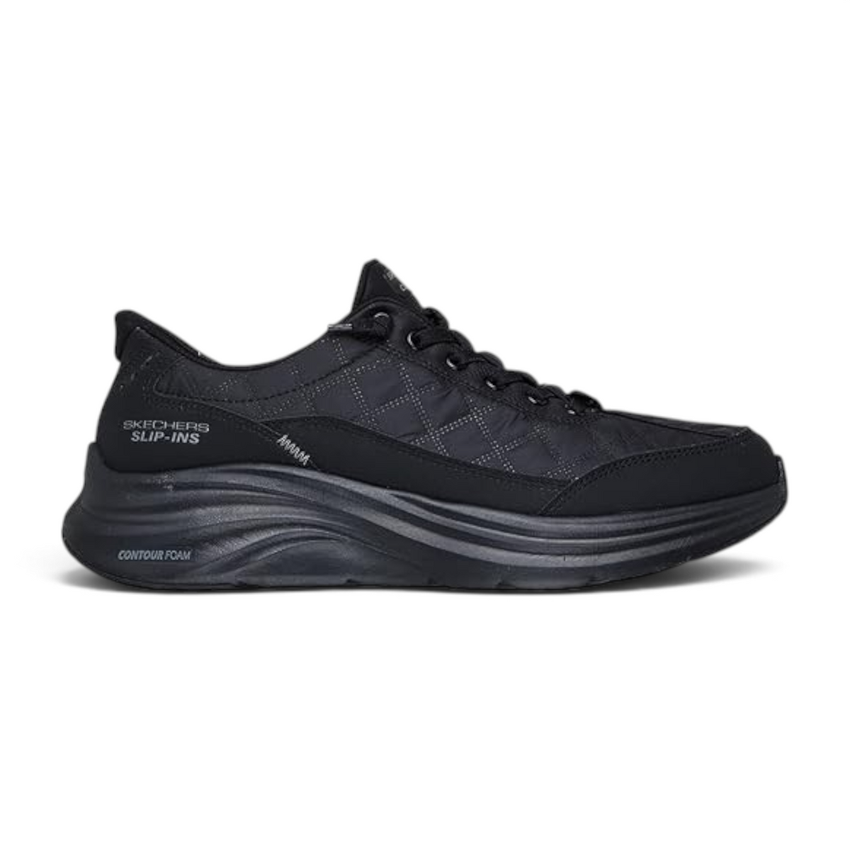 FRG Skechers Sports Cozy Fit Slip-Ins sneakers in black with quilted upper and Contour Foam cushioned sole