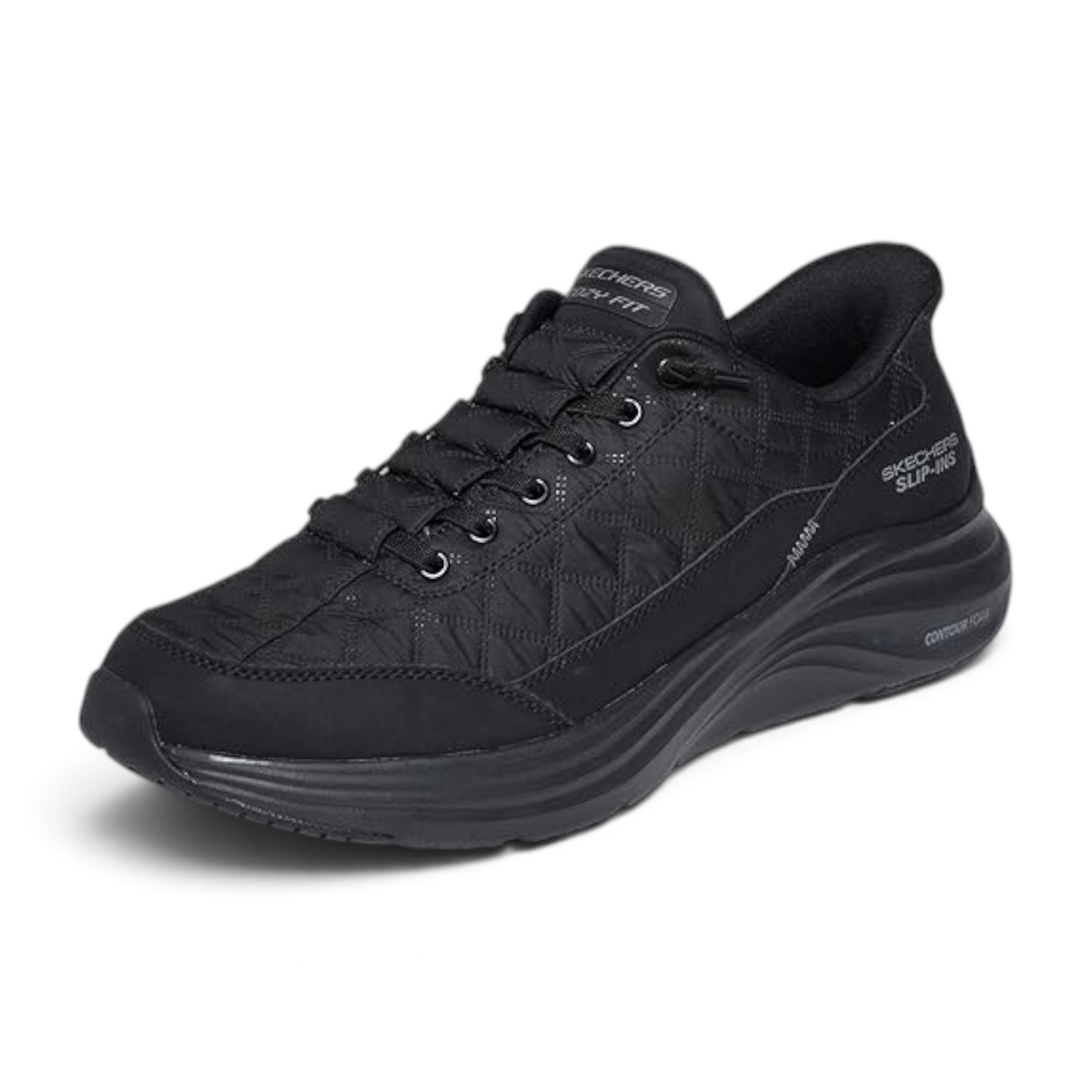 FRG Skechers Sports Cozy Fit slip-in sneakers in black with quilted upper and contour foam sole