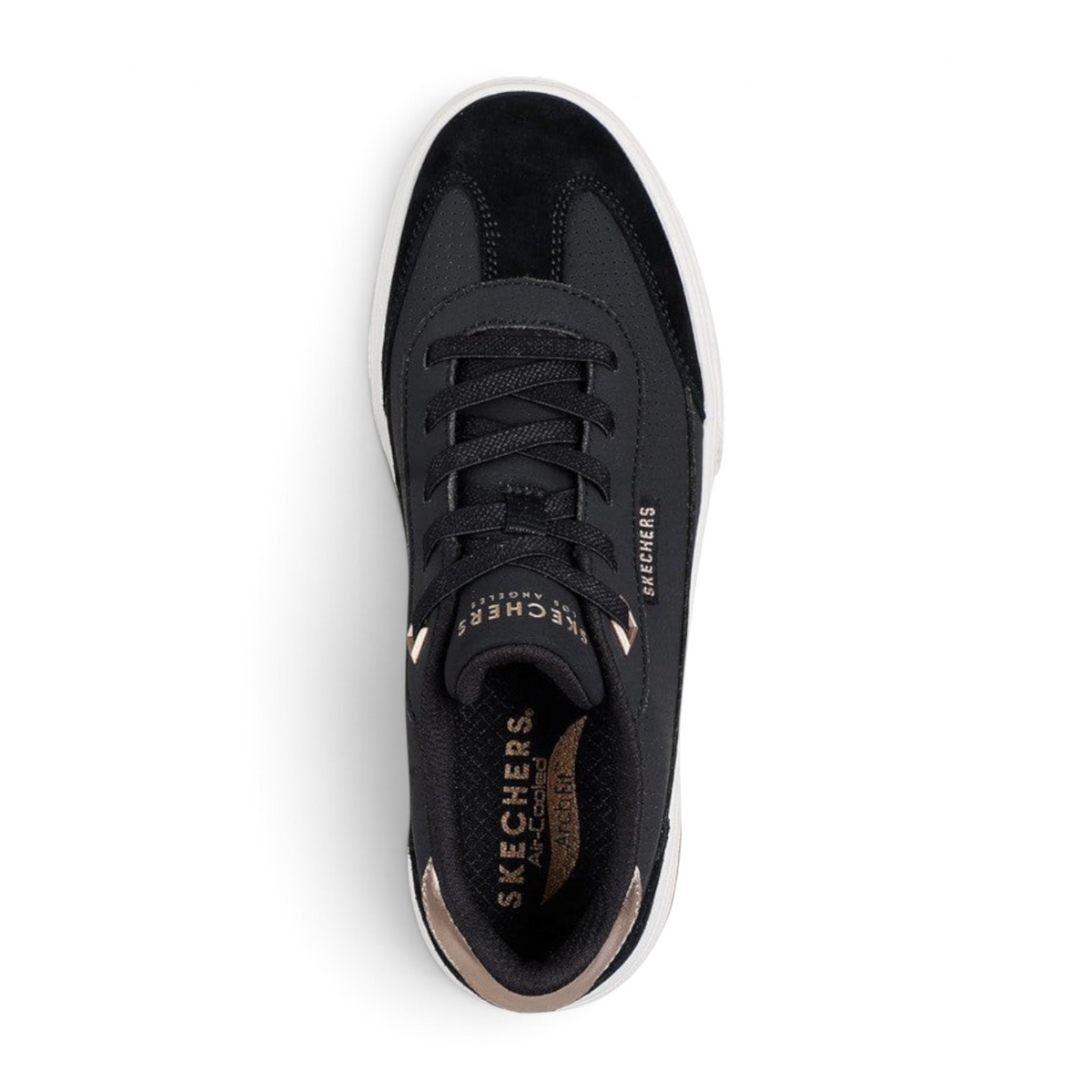 FRG Skechers Arch Fit Arcade Diamond Daze black slip-on sneakers with rose gold accents and cushioned insoles