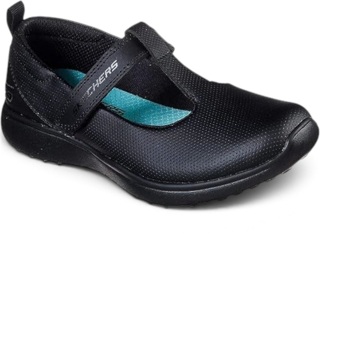 FRG Skechers Microstrides Miss Preppy black girls school sneaker with a hook-and-loop strap and perforated upper