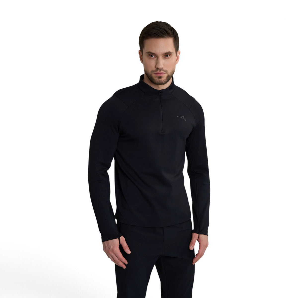 ANTA Zip-Neck Long Sleeve Top - Black