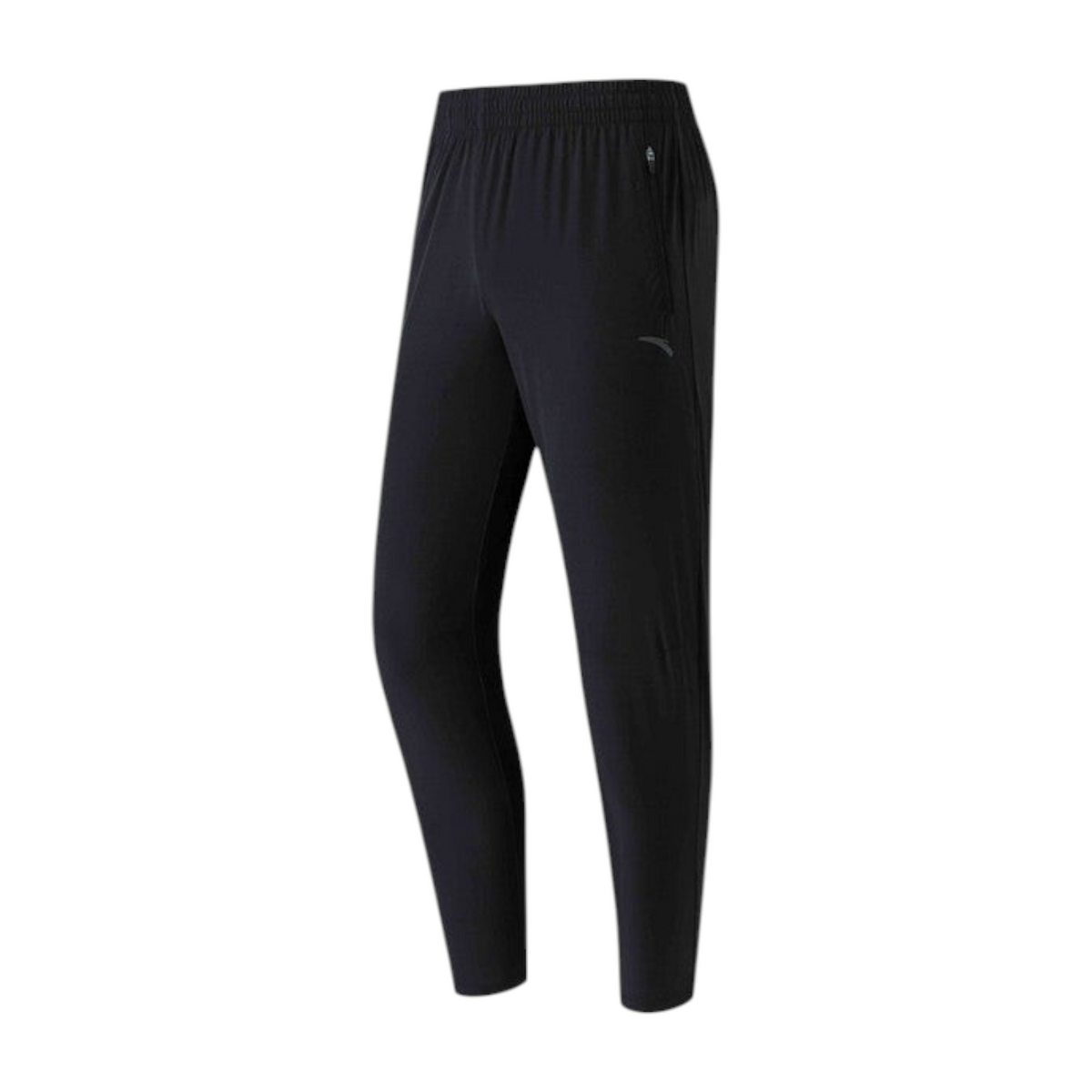 FRG ANTA black lightweight running pants with an elastic waistband and zippered pockets for athletic training.
