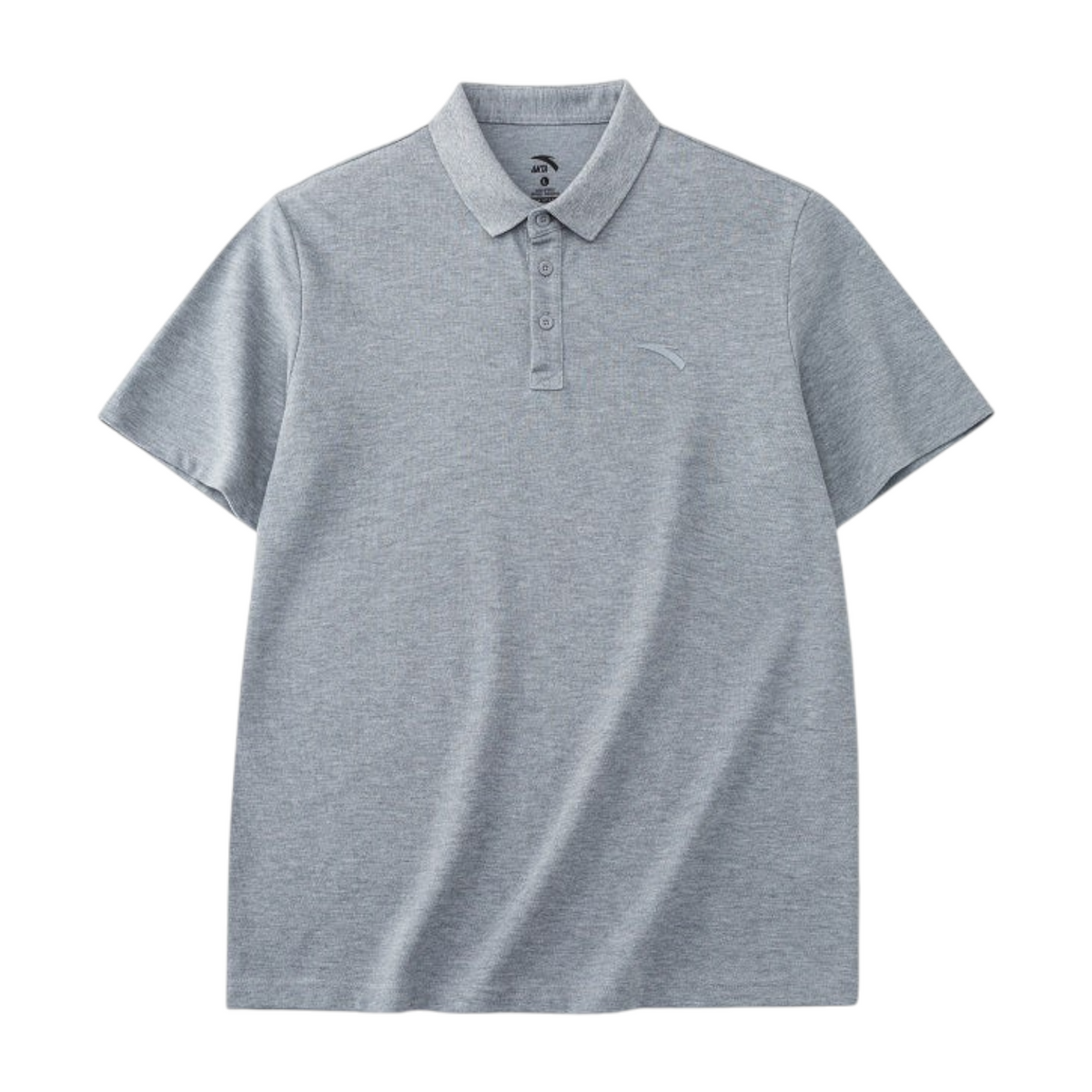 FRG grey short sleeve polo shirt with a classic collar and button placket, made from soft cotton blend fabric.