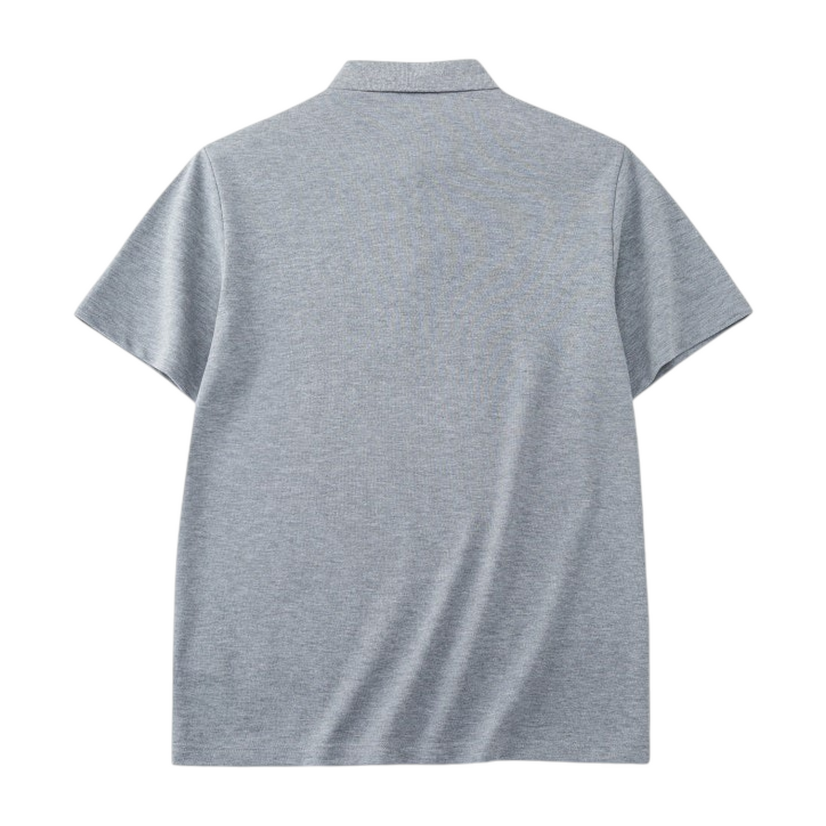 Back view of a grey FRG short sleeve polo shirt made from soft cotton fabric with a classic collar.