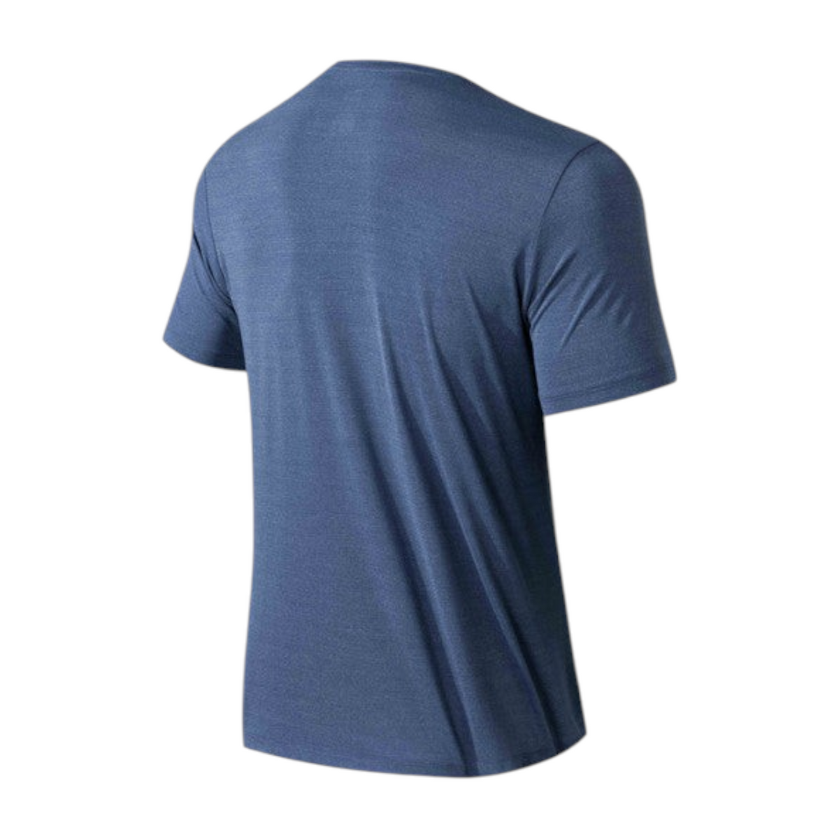 Back view of FRG ANTA blue heather short sleeve running t-shirt made from breathable polyester for athletic training.