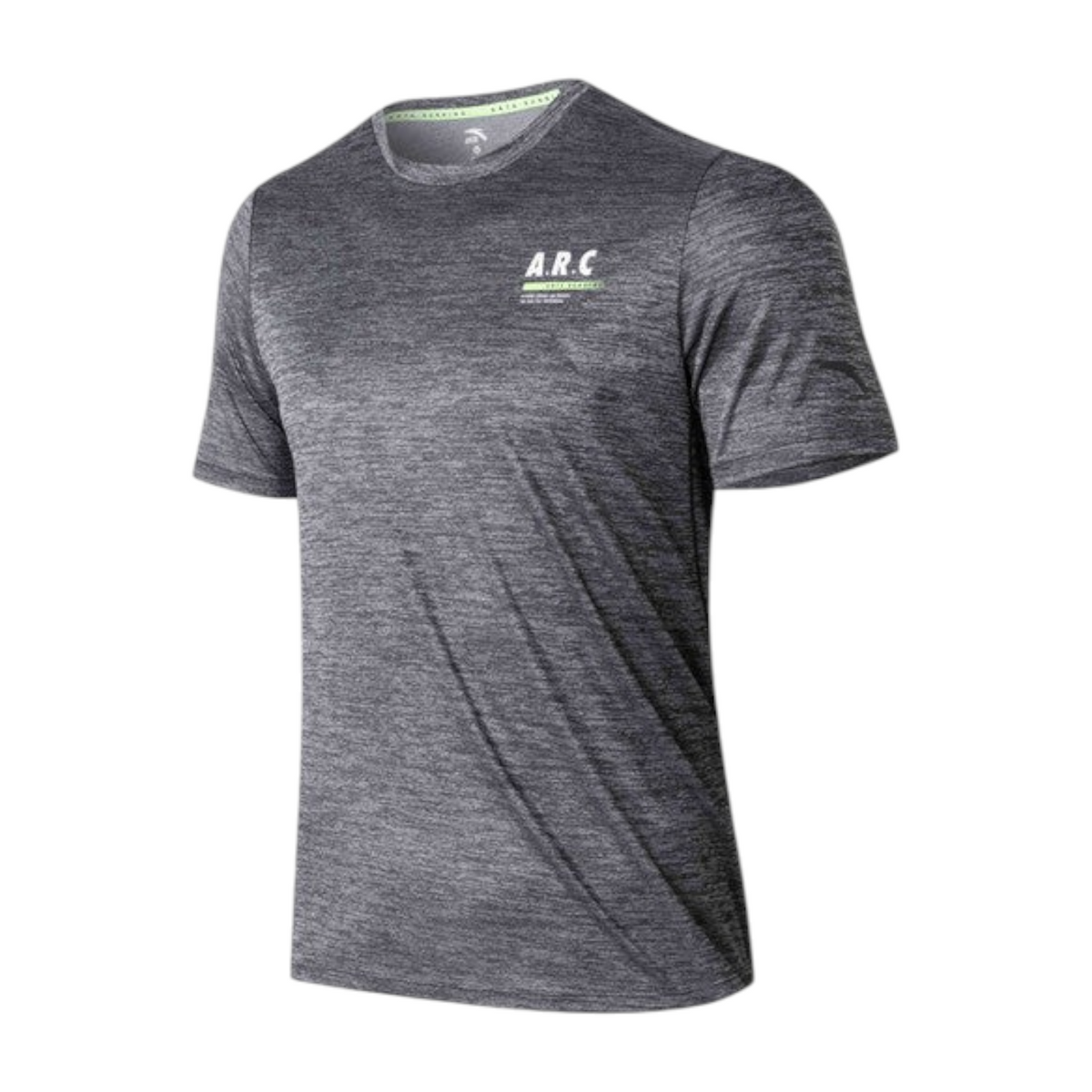 FRG ANTA grey heathered short sleeve running t-shirt with moisture-wicking fabric and A.R.C chest logo