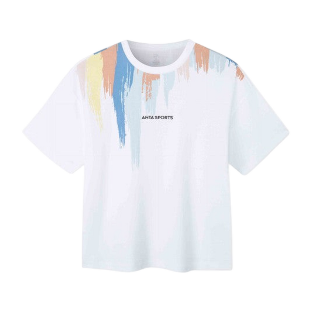 FRG ANTA A-Wind snow white cotton t-shirt with colourful brushstroke graphic print on the shoulder