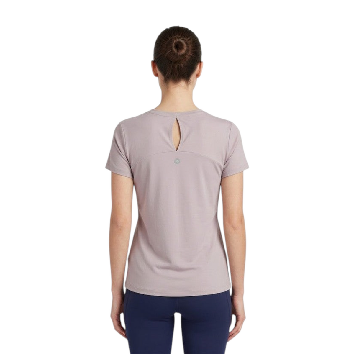 FRG ANTA women's performance t-shirt in mineral pink featuring a back keyhole cutout and short sleeves