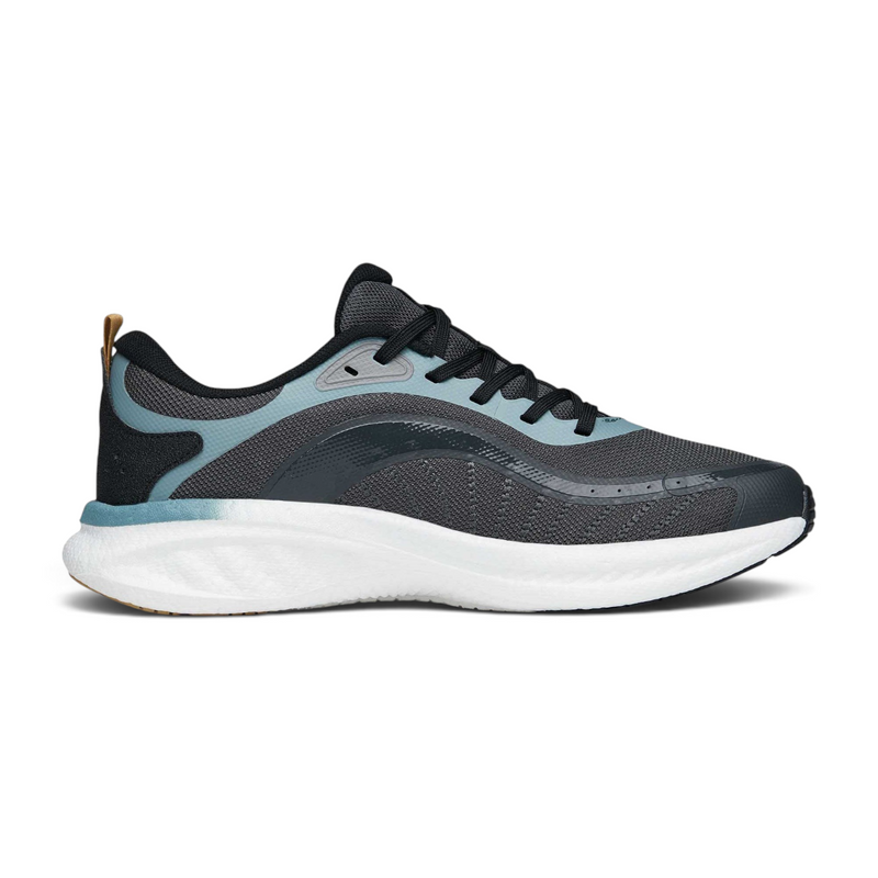 FRG women's lifestyle running shoes in charcoal grey and light blue with a white cushioned midsole