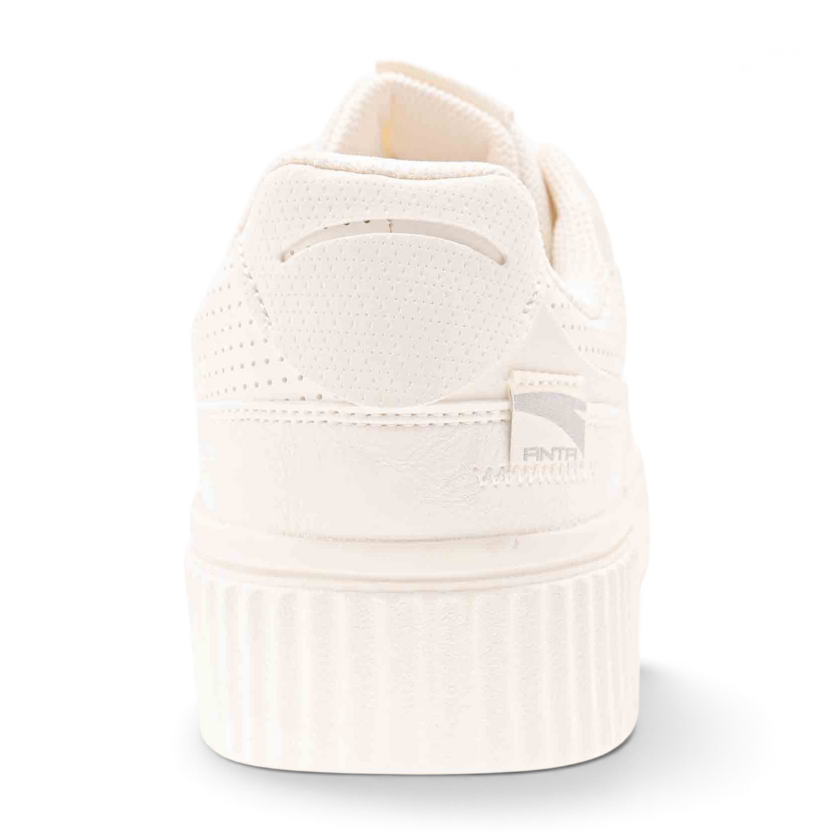 Back view of FRG X-GAME men's lifestyle sneakers in off-white with a textured platform sole and perforated heel detail.