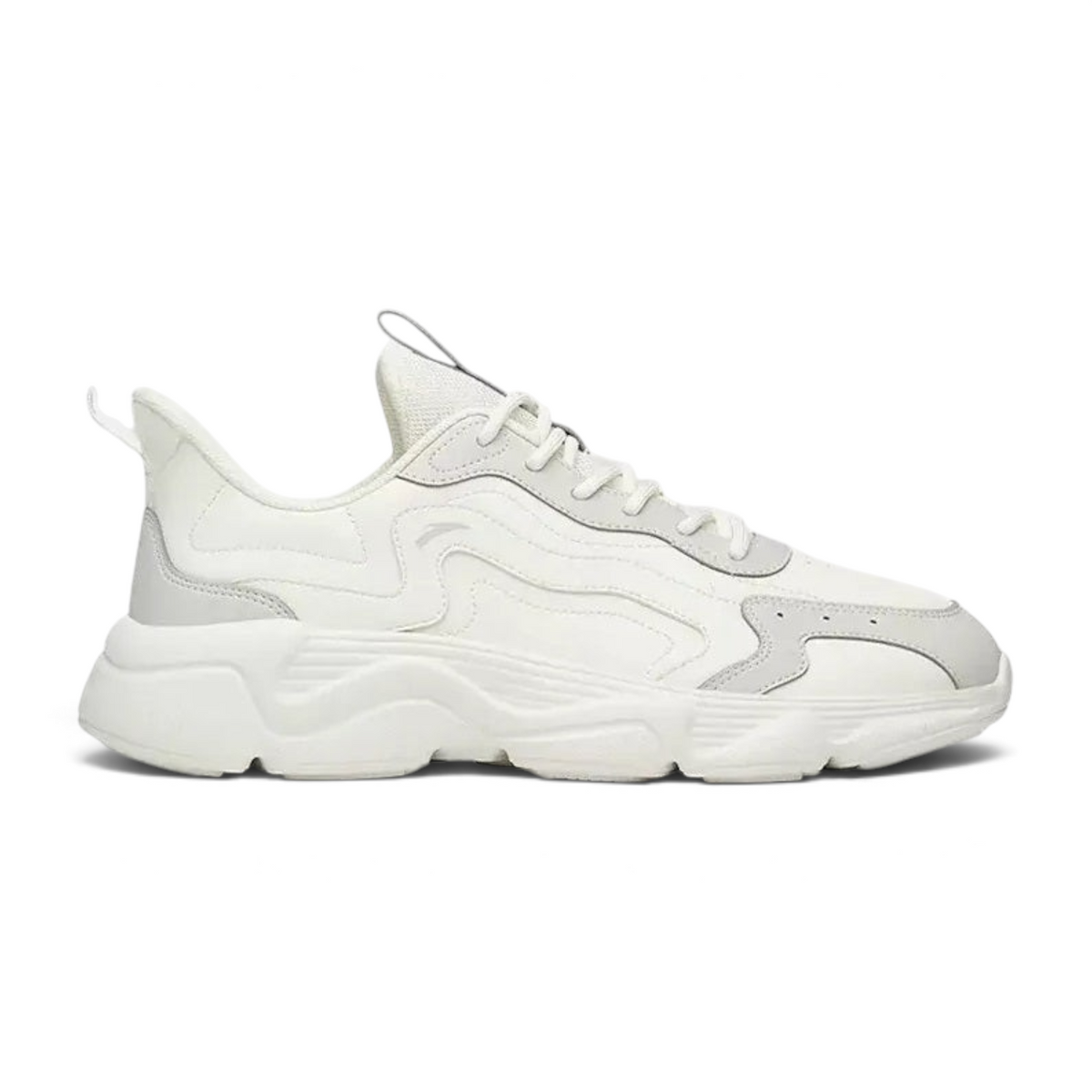 FRG casual lifestyle sneakers in white with grey accents, featuring a chunky sole and breathable mesh upper