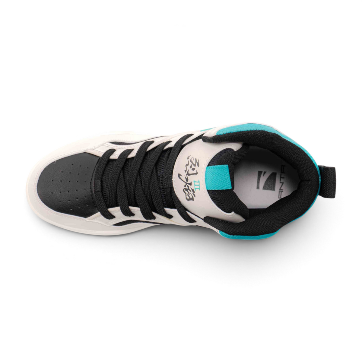 FRG X-GAME men's lifestyle sneakers in black, white, and teal with high-top silhouette and lace-up closure