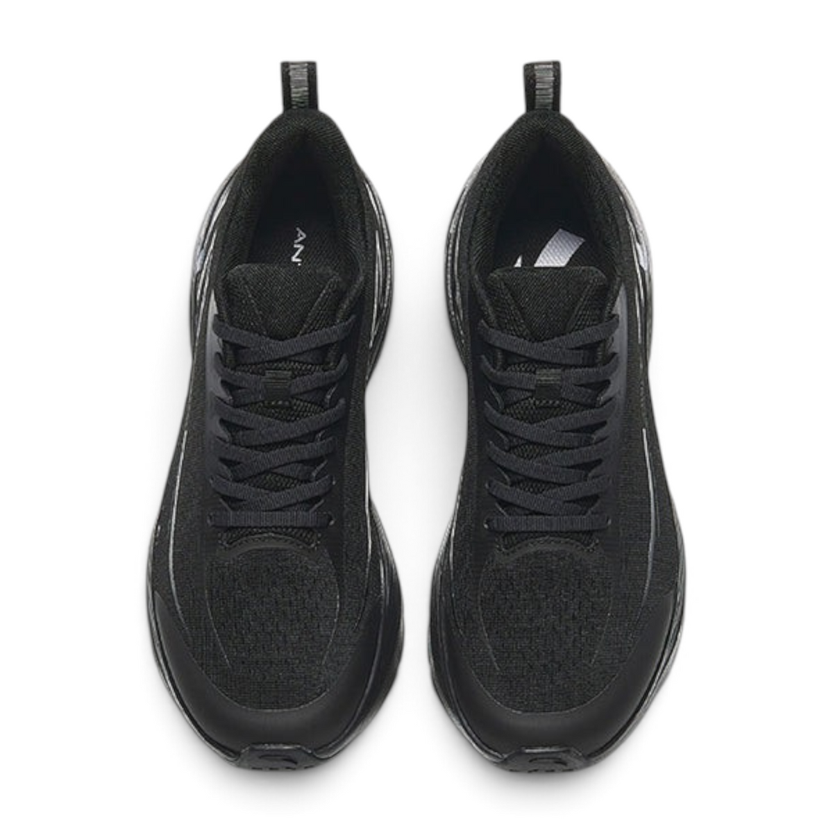 FRG ANTA lightweight running shoes in black with breathable mesh upper and cushioned midsole, top-down view.