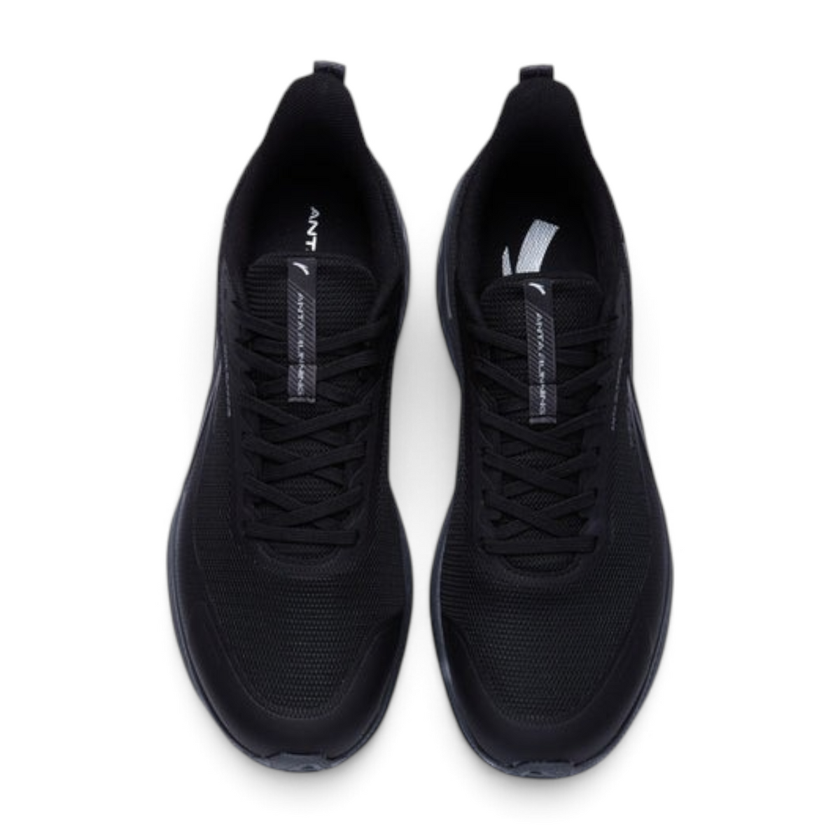 FRG ANTA City Daily running shoes in black with breathable mesh upper and durable rubber outsole, top view.