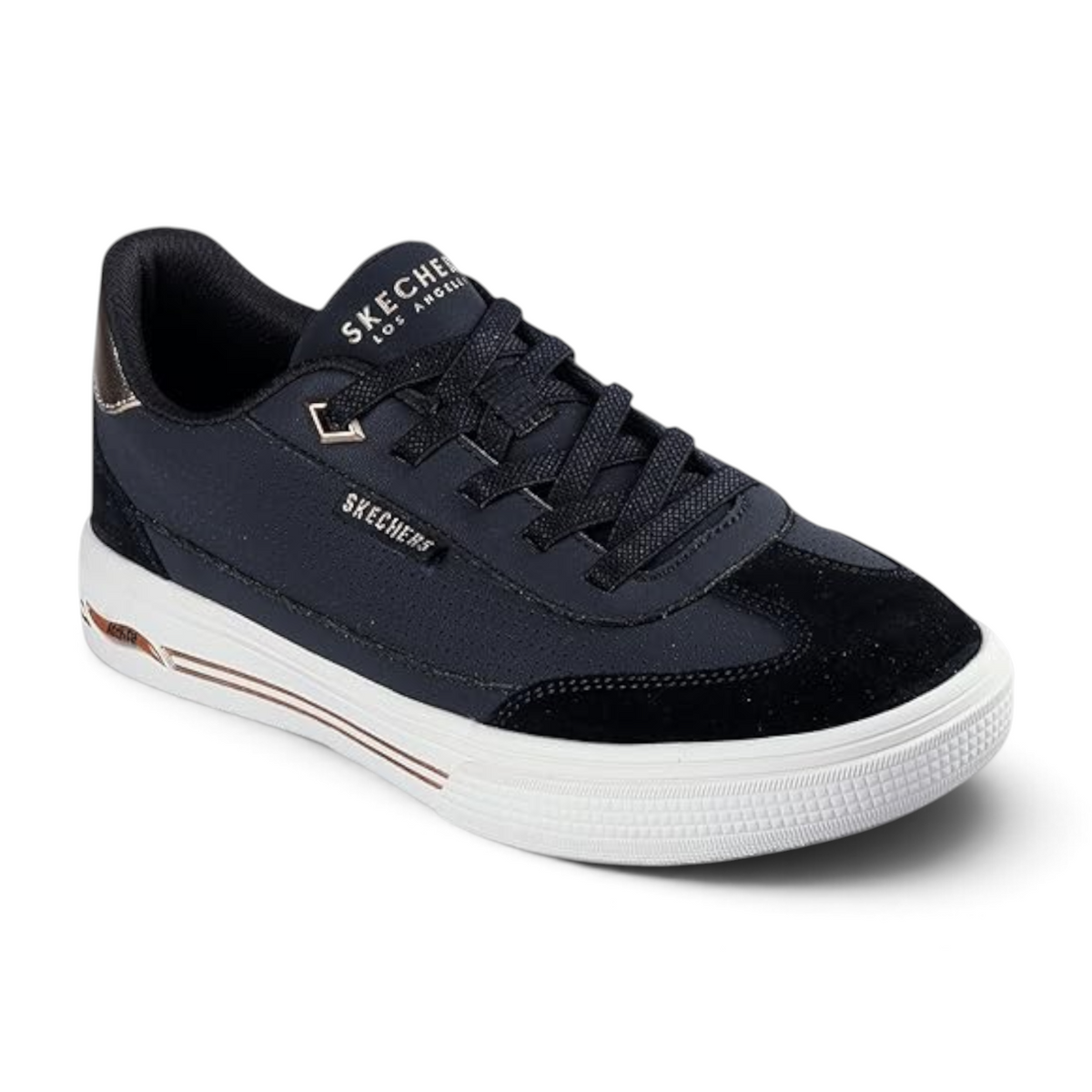 FRG Skechers Arch Fit Arcade Diamond Daze black fashion sneakers with pressure-relieving support and lace-up design