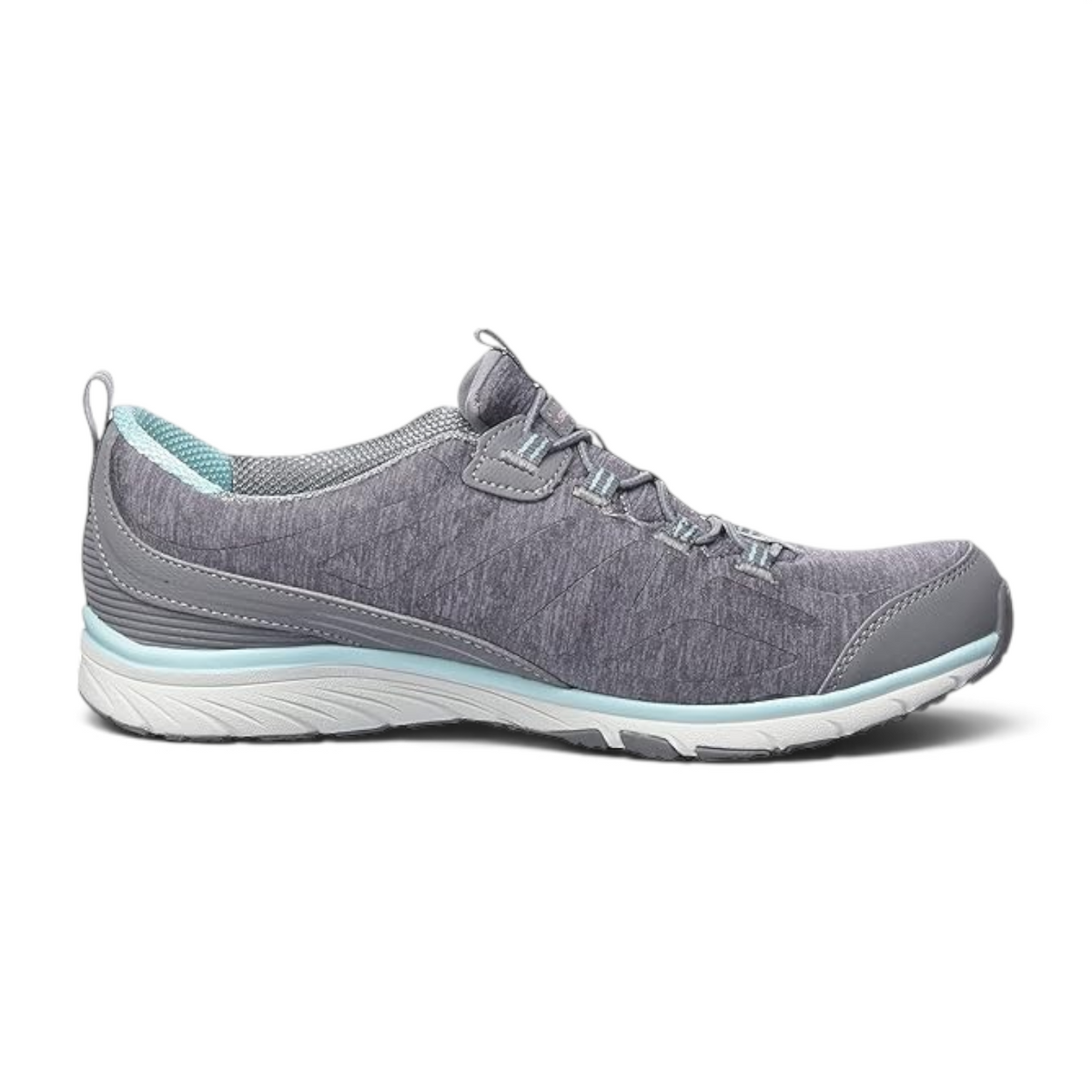 FRG Skechers Gratis Sport Fascinating grey heathered mesh vegan sneaker with light blue accents and stretch laces